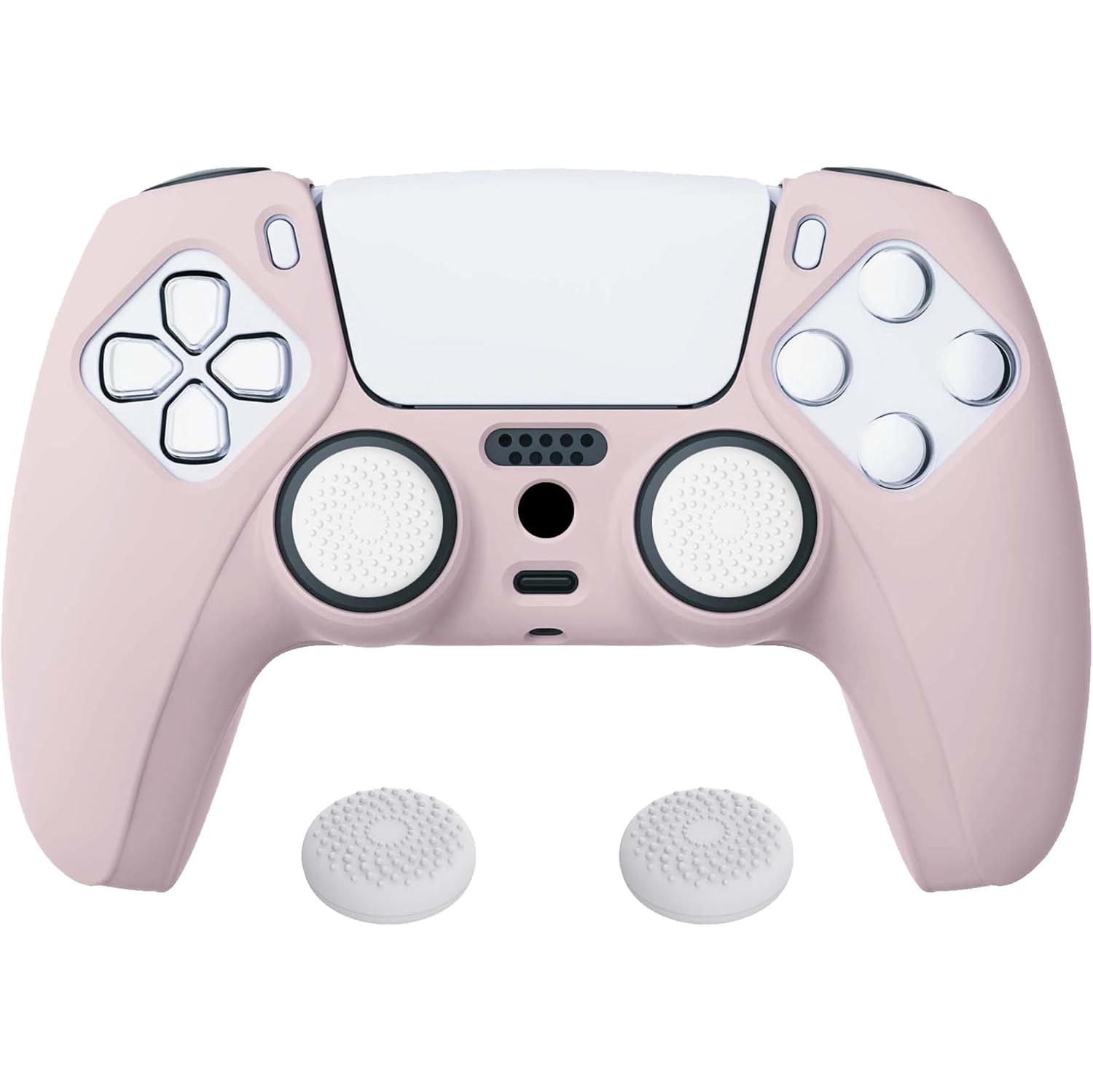 Habillage antidérapant en silicone rose de PlayVital pour manette de PS5, étui en caoutchouc souple pour manette sans fil avec capuchons