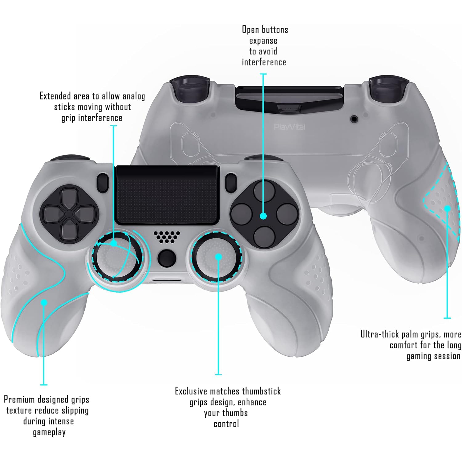 Étui souple ergonomique antidérapant pour manette PS4 Guardian Edition de PlayVital, protecteur en caoutchouc avec capuchons pour manette PS4