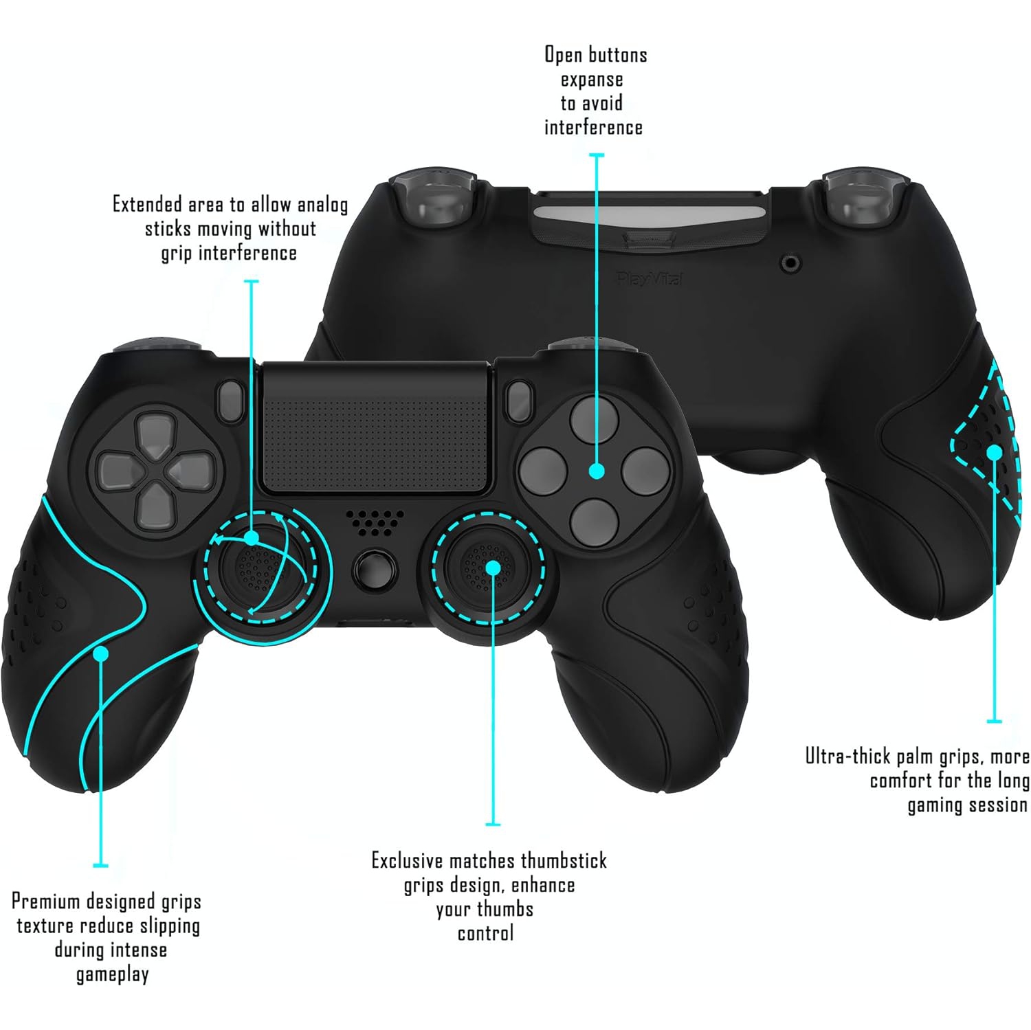 Étui souple antidérapant ergonomique pour manette PS4 Guardian Edition de PlayVital, protecteur en caoutchouc avec capuchons pour manette PS4