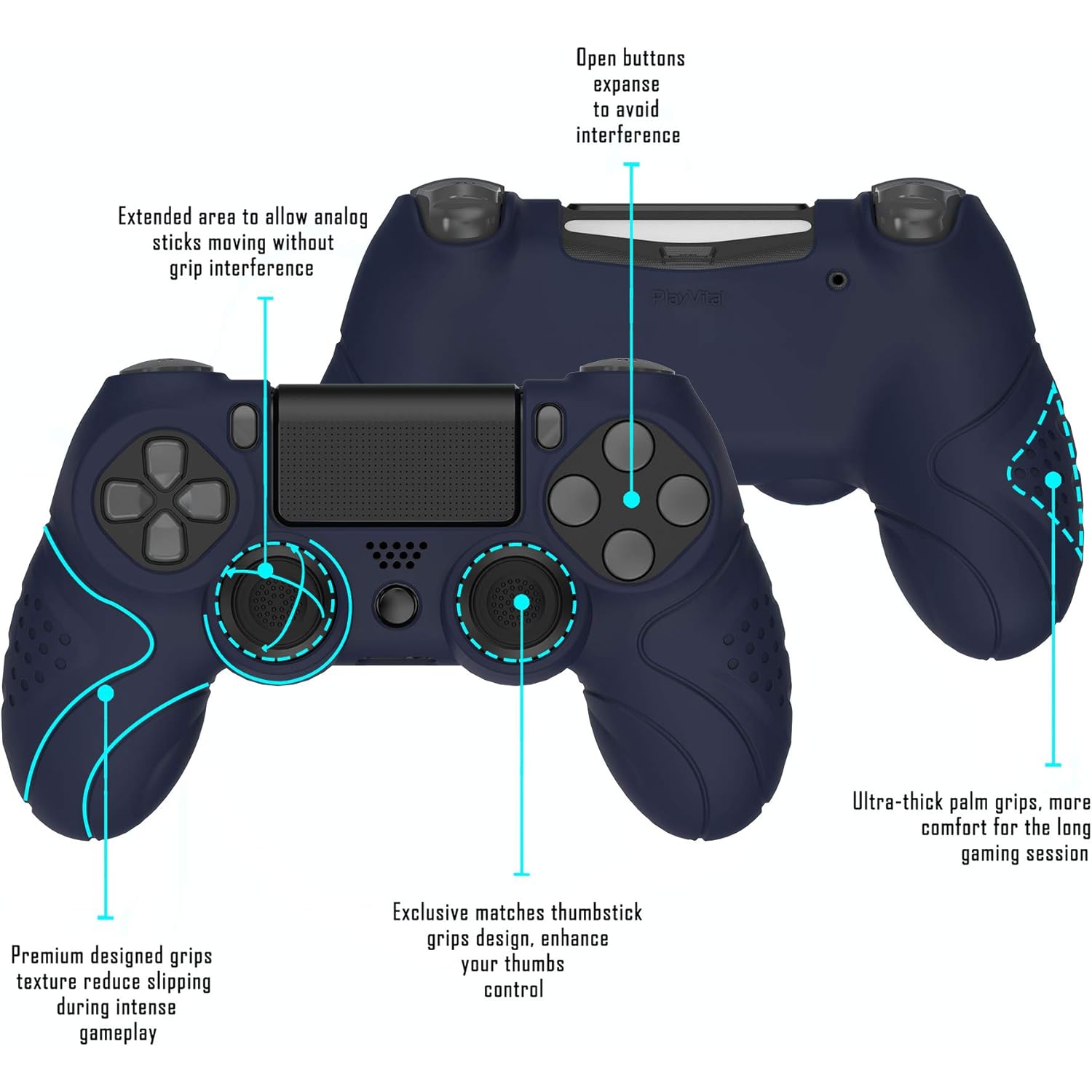 PlayVital Guardian Edition Ergonomic Soft Anti-Slip Controller Case Cover for ps4, Rubber Protector Skin with Caps for ps4 Slim/Pro
