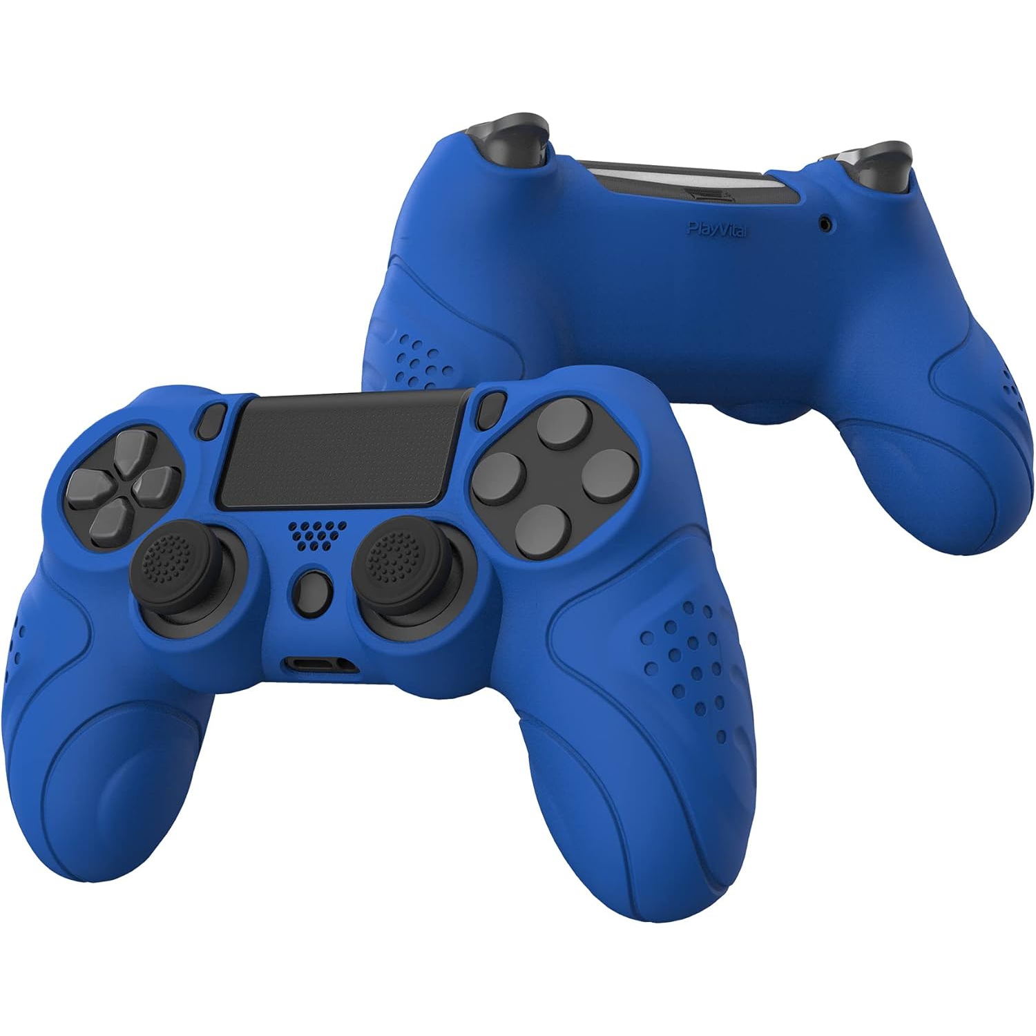 PlayVital Guardian Edition Ergonomic Soft Anti-Slip Controller Case Cover for ps4, Rubber Protector Skin with Caps for ps4 Slim/Pro Controller,Blue