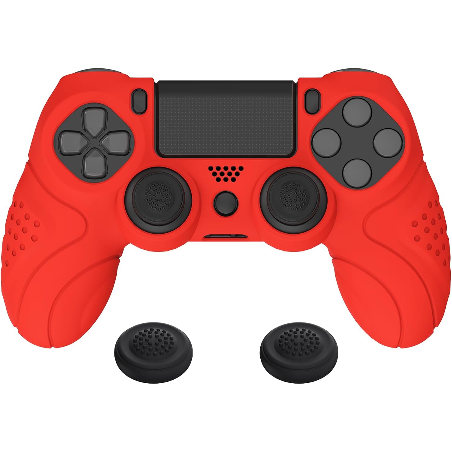 PlayVital Guardian Edition Ergonomic Soft Anti-Slip Controller Case Cover for ps4, Rubber Protector Skin with Caps for ps4 Slim/Pro