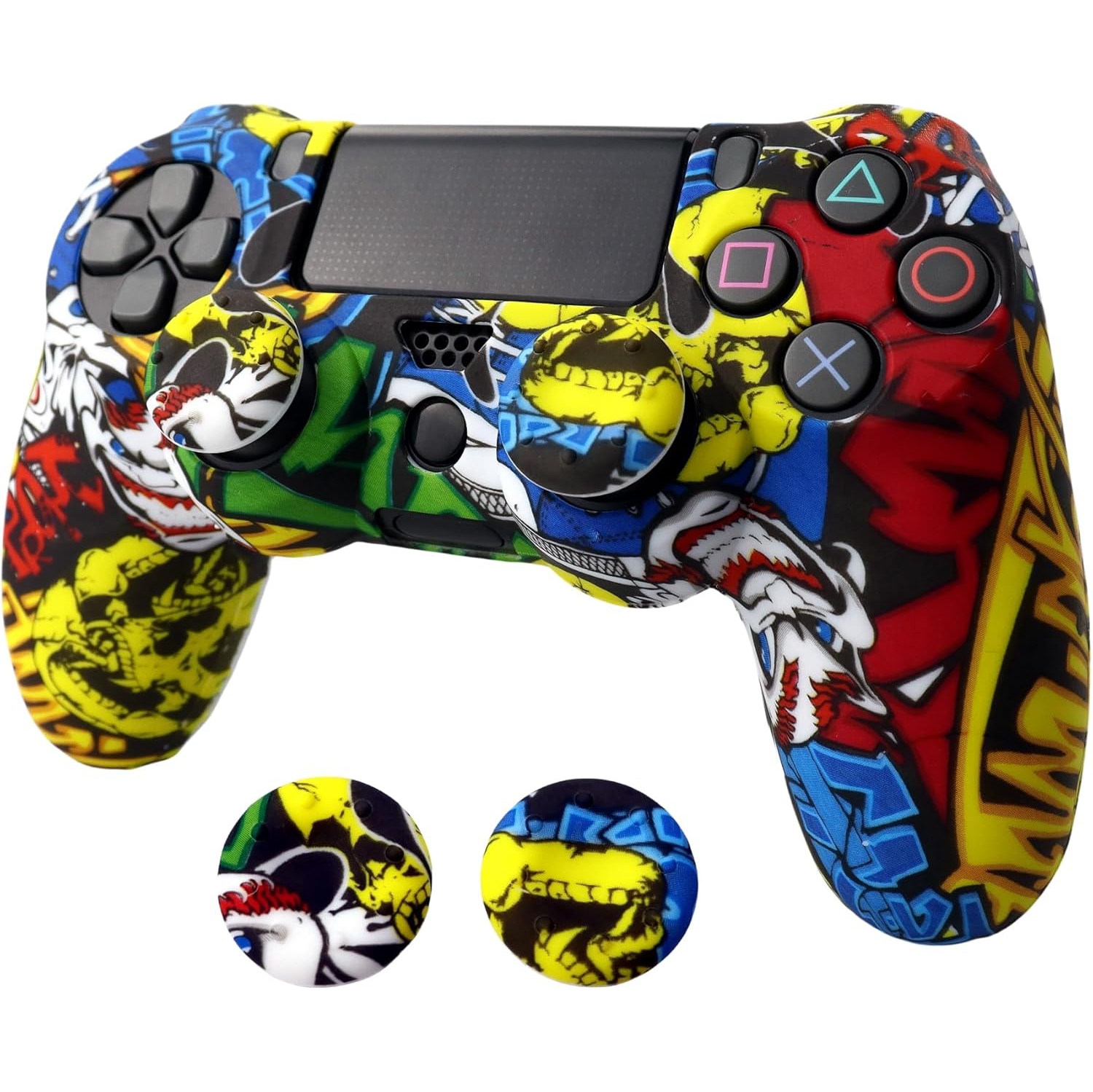 Skin for Ps4 Controller, Anti-Slip Silicone Shell Cover Case with 2pcs Thumb Grip Caps for PS4/ Slim/Pro Dualshock 4 Controller Wireless Gamepad,Clown Face