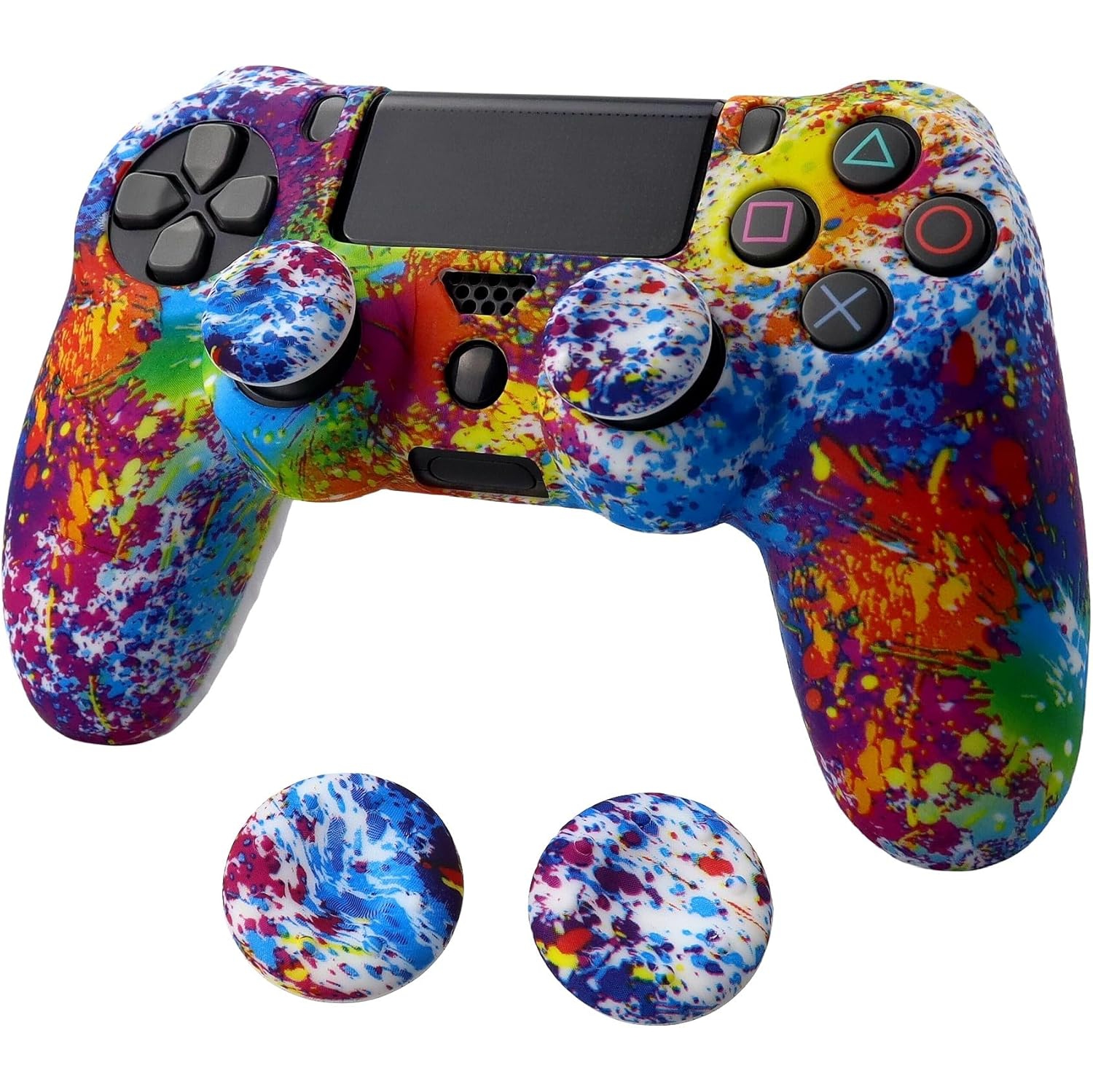 Skin for Ps4 Controller, Anti-Slip Silicone Shell Cover Case with 2pcs Thumb Grip Caps for PS4/ Slim/Pro Dualshock 4 Controller Wireless Gamepad,Splash Graffiti