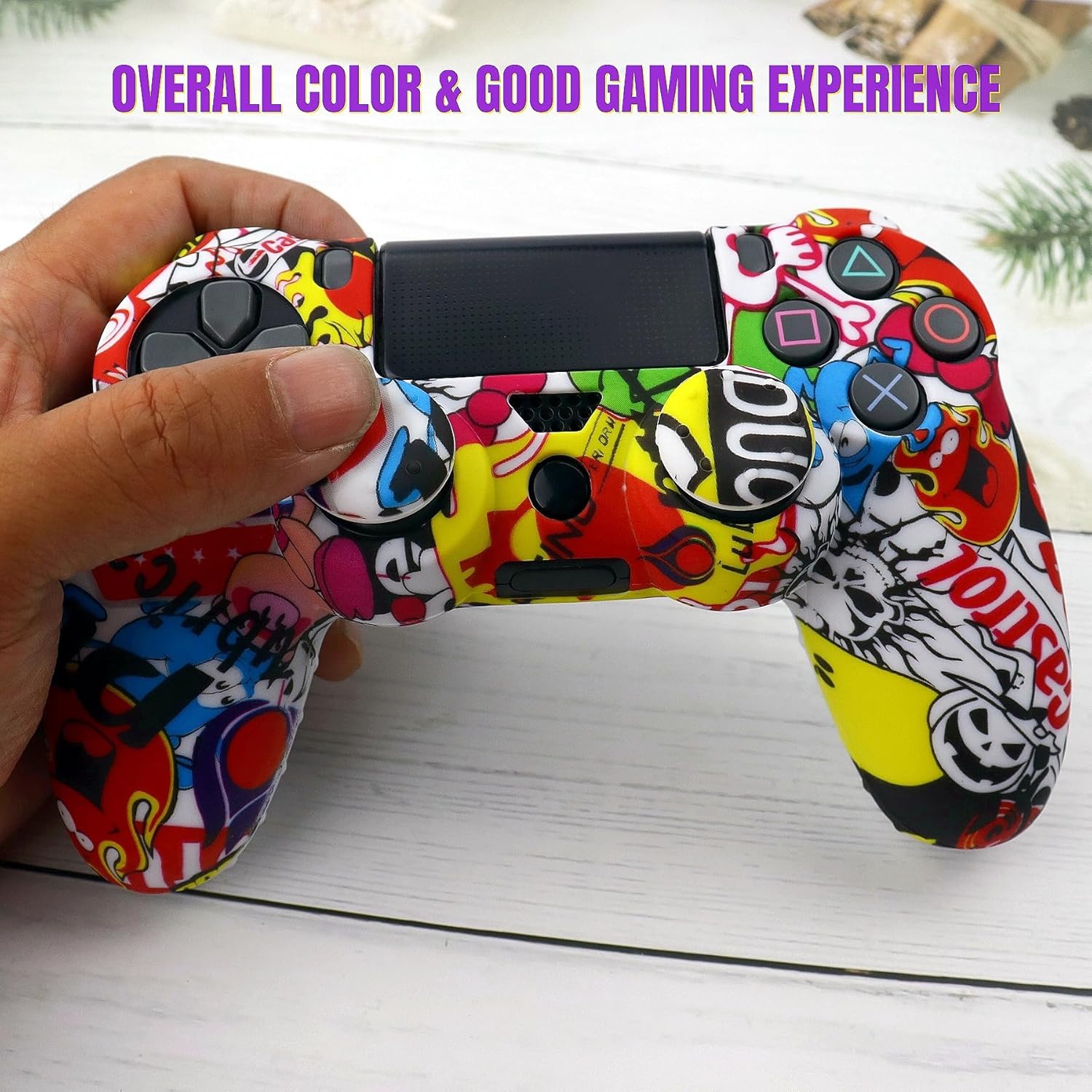 Habillage pour manette de PS4, étui en silicone antidérapant avec 2 capuchons antidérapants pour manette de PS4/Slim/Pro DualShock 4 sans fil,