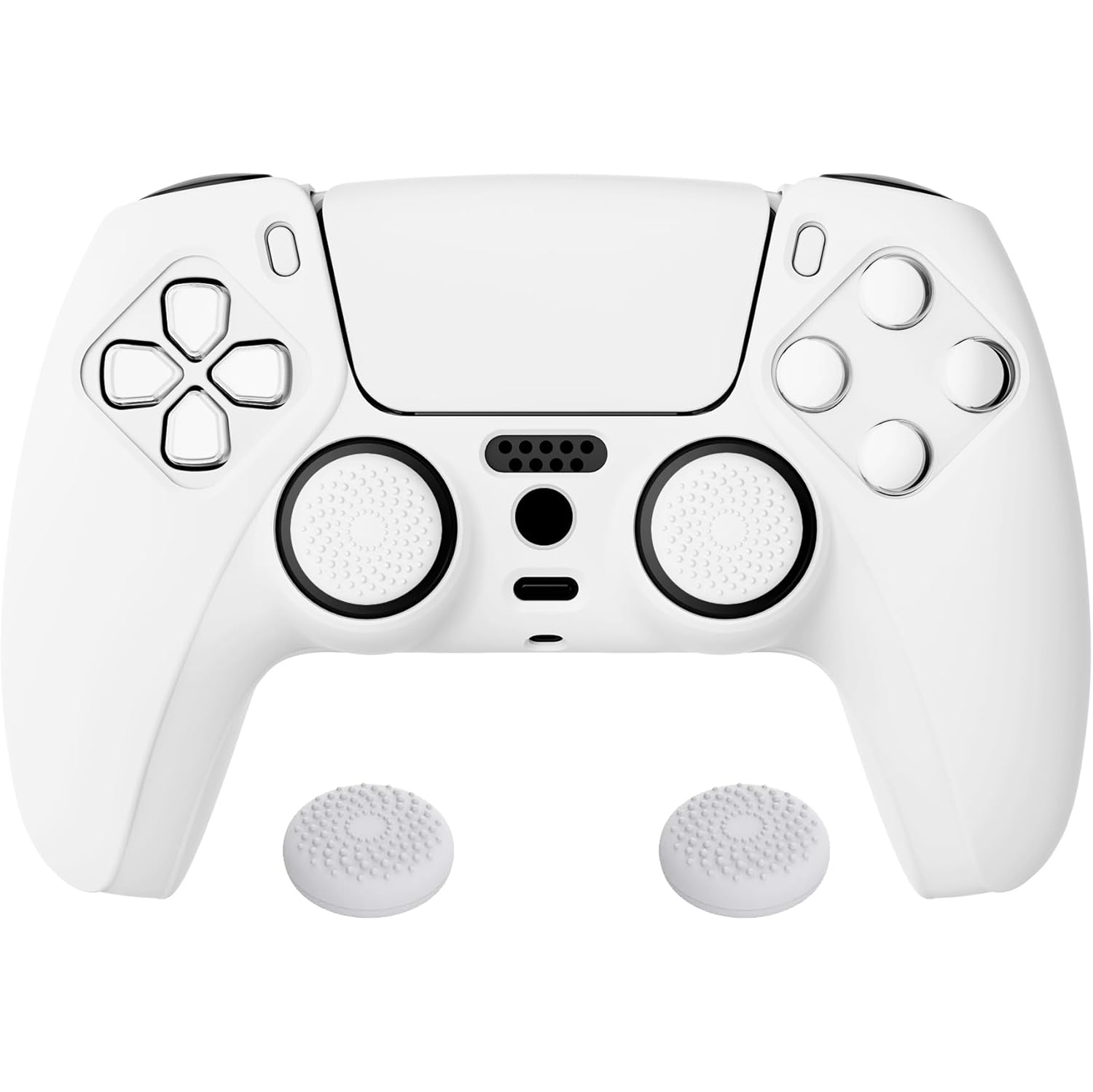 PlayVital White Pure Series Anti-Slip Silicone Cover Skin for ps5 Controller, Soft Rubber Case with White Thumb Grip Caps