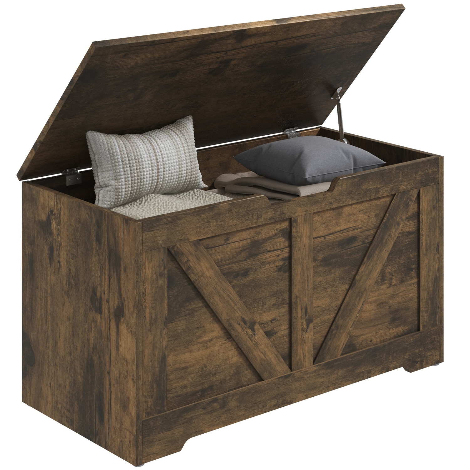 HOMCOM – Coffre de rangement, banc de rangement avec 2 charnières de sécurité et découpe en U pour le salon et l'entrée, 31,5&nbsp;po x 15,7&nbsp;po