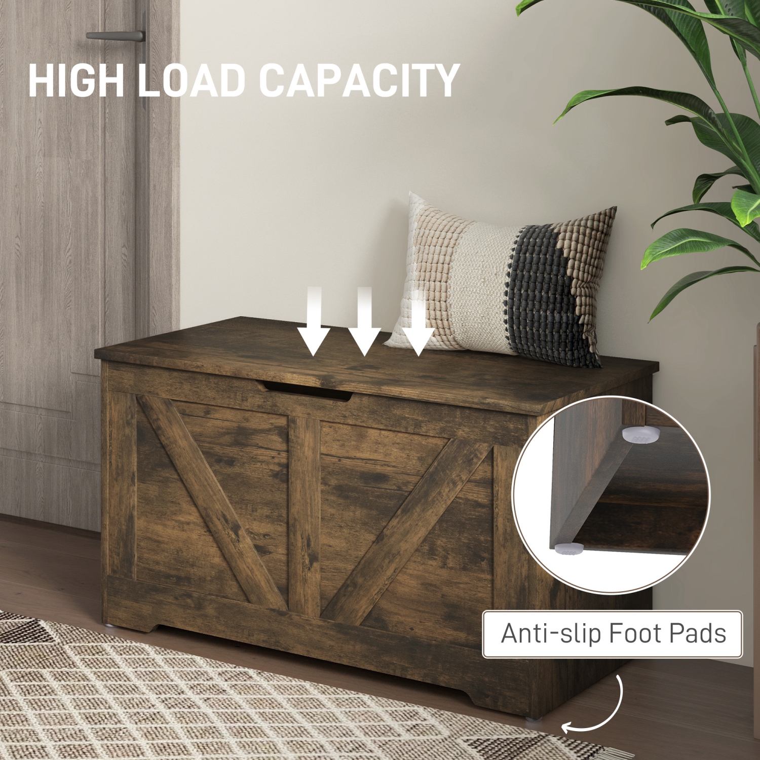 HOMCOM – Coffre de rangement, banc de rangement avec 2 charnières de sécurité et découpe en U pour le salon et l'entrée, 31,5&nbsp;po x 15,7&nbsp;po