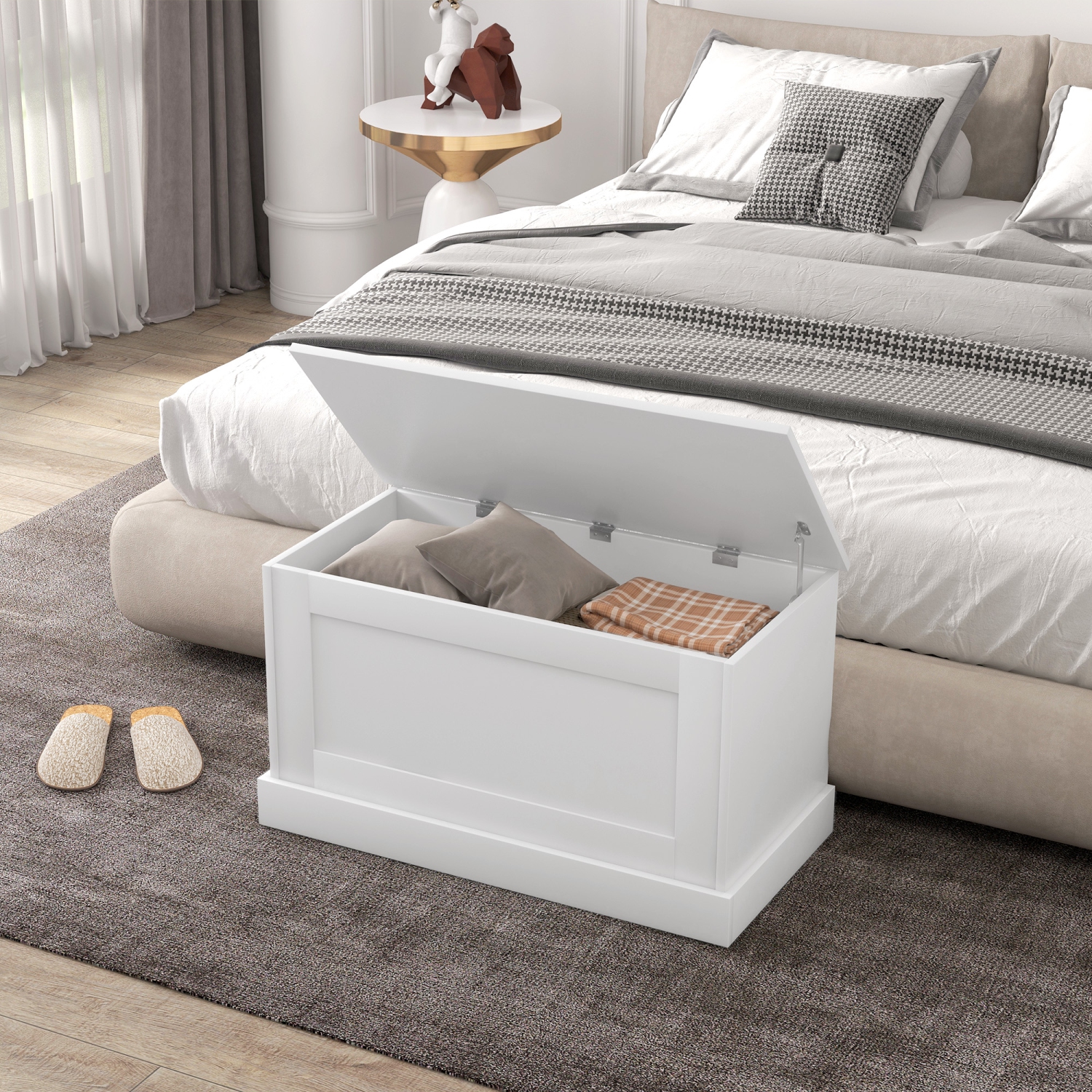 HOMCOM Storage Chest, Storage Trunk with Safety Hinge, Wooden Box for Living Room, Entryway, 31.5" x 15.7" x 17.7", White Wood Grain