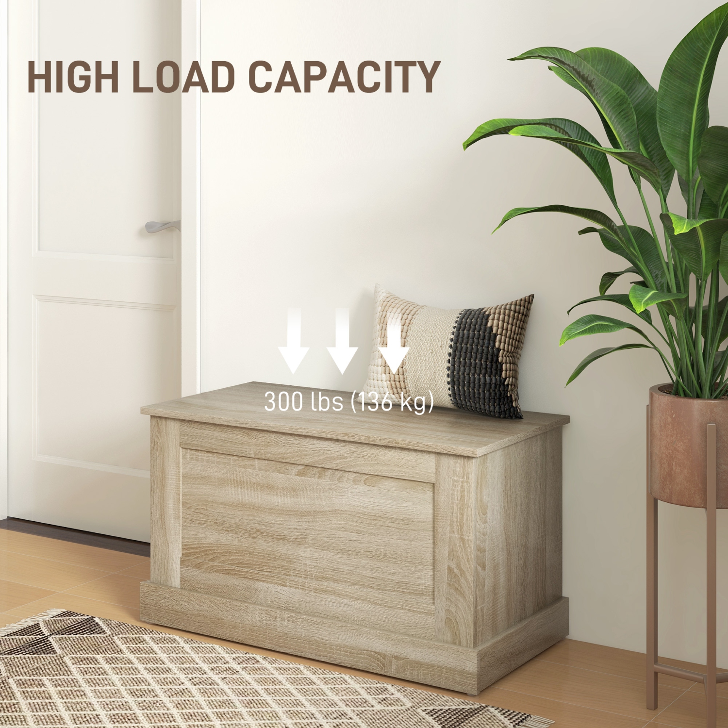 HOMCOM – Commode de rangement, coffre de rangement avec charnière de sécurité, boîte en bois pour salon, entrée, 31,5 17 x 15 7 x 7&nbsp;po, grain de