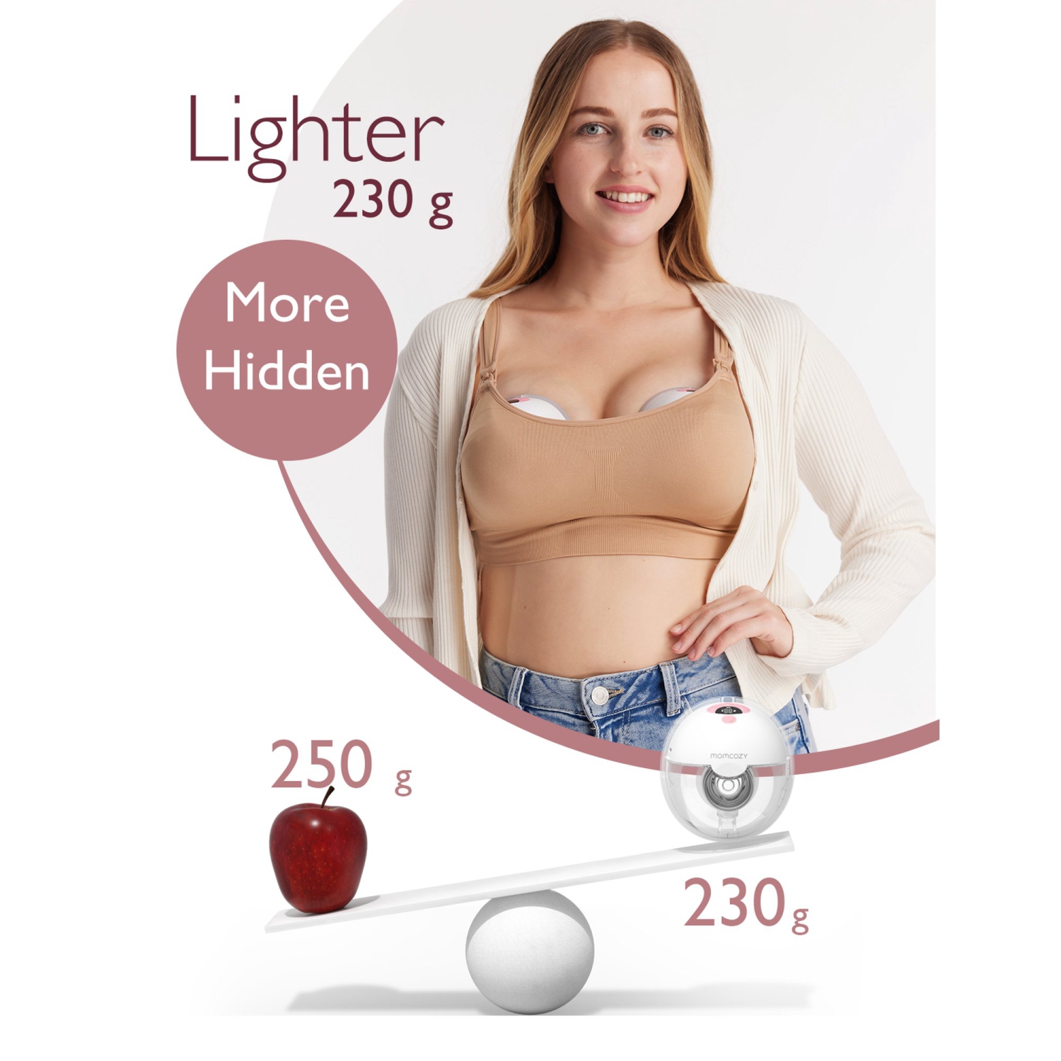 Momcozy All-in-one M5 Wearable Breast Pump, Hands-Free Electric Breast Pump, Double-Sealed Flange with 3 Modes and 9 Levels, Pink