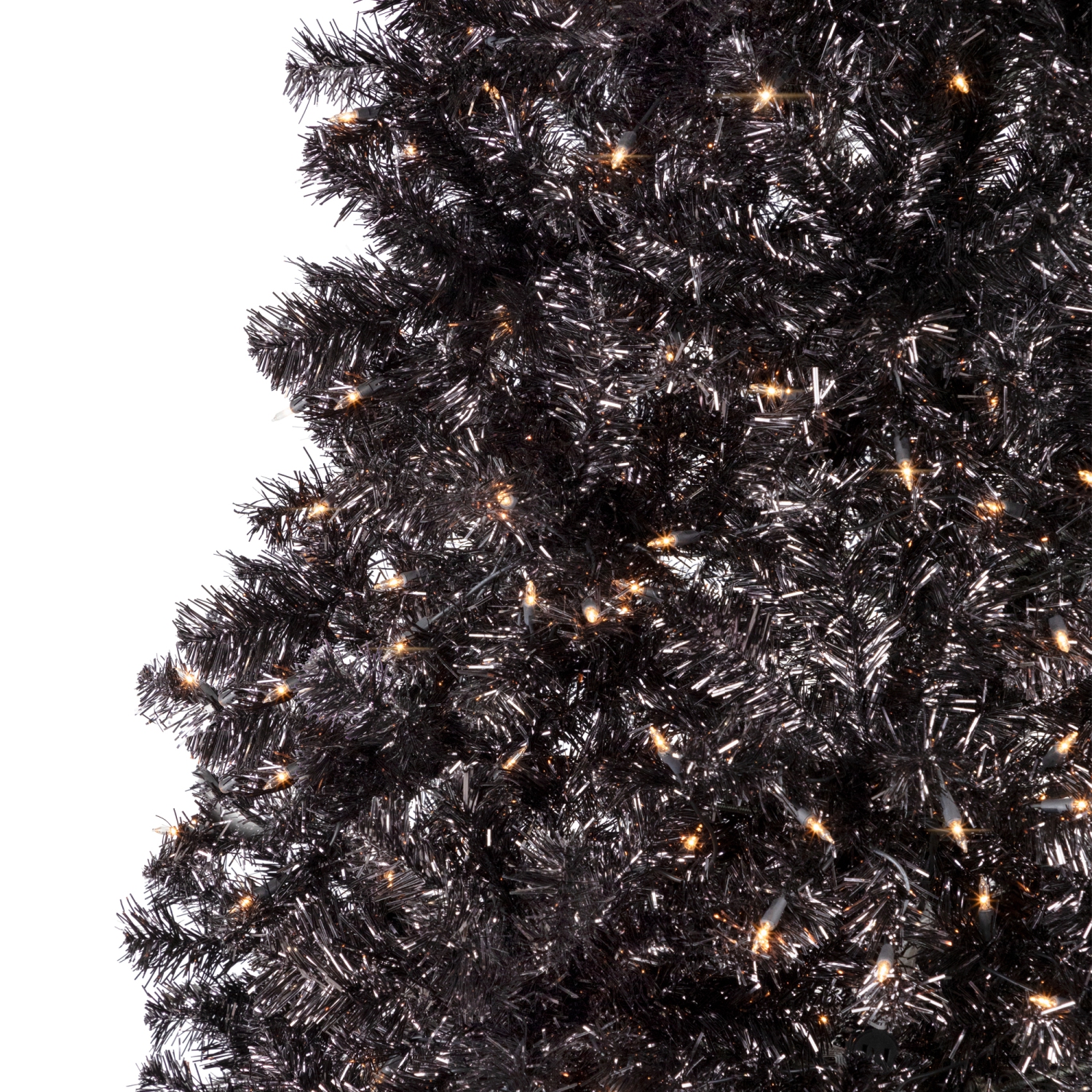 Pre-Lit Artificial Tinsel Halloween Tree - 9' - Black - Clear Lights