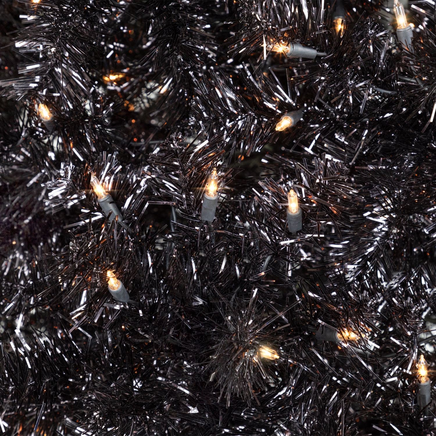 Pre-Lit Artificial Tinsel Halloween Tree - 9' - Black - Clear Lights