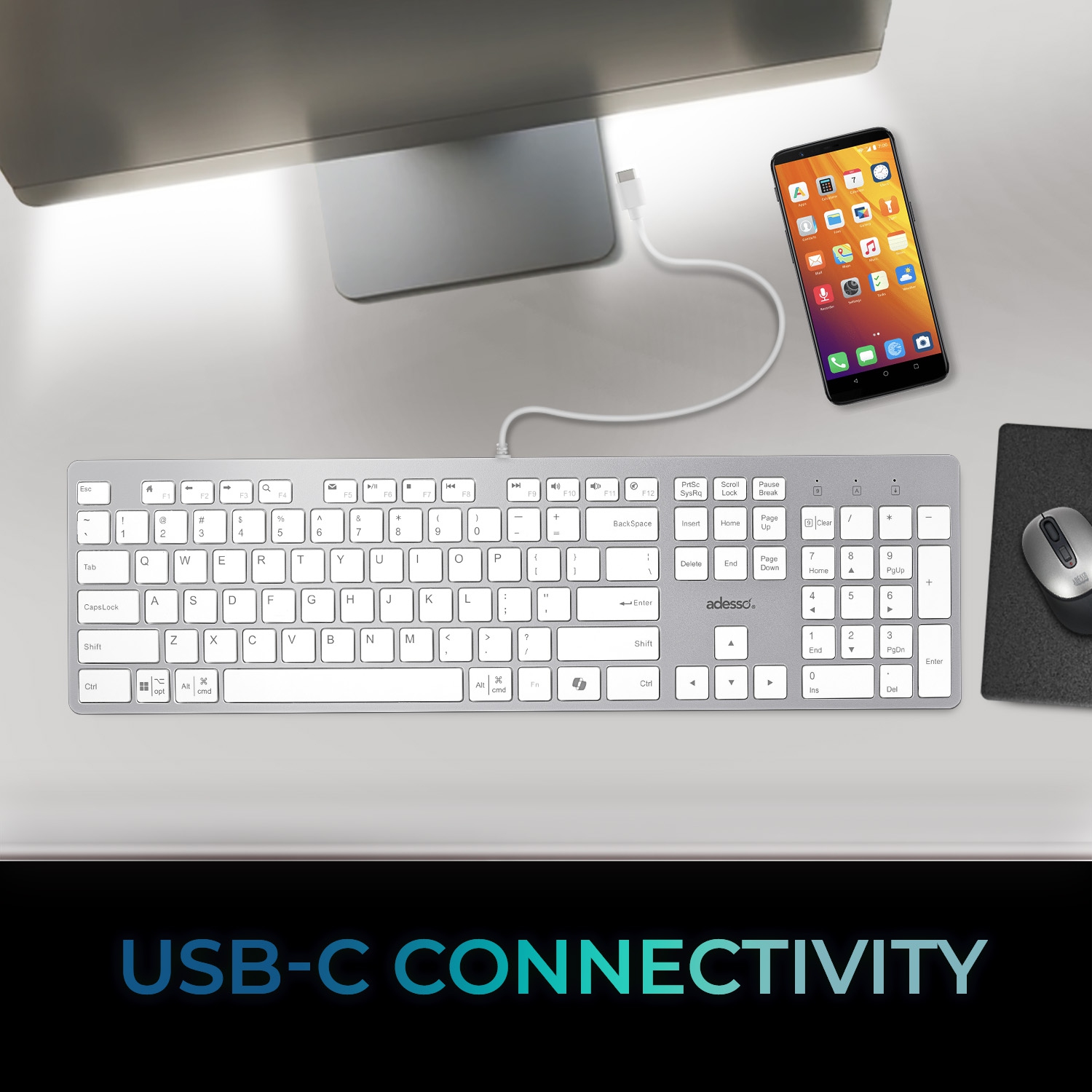 Français - Clavier USB-C à touches ciseaux multisystème d'exploitation avec touche de raccourci CoPilot AI et ports USB-C, USB-A et 3,5&nbsp;mm
