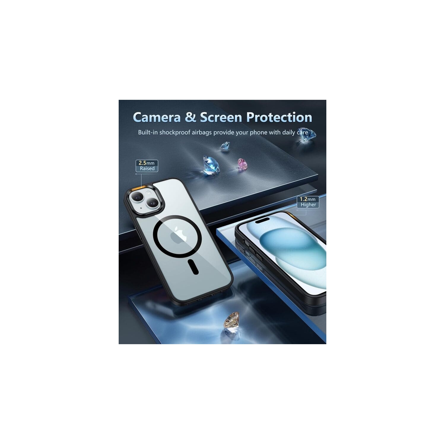 [CS] Transparent Hard PC Hybrid Magnetic MagSafe Case Cover for iPhone 13 / 14 / 15, Rose Gold