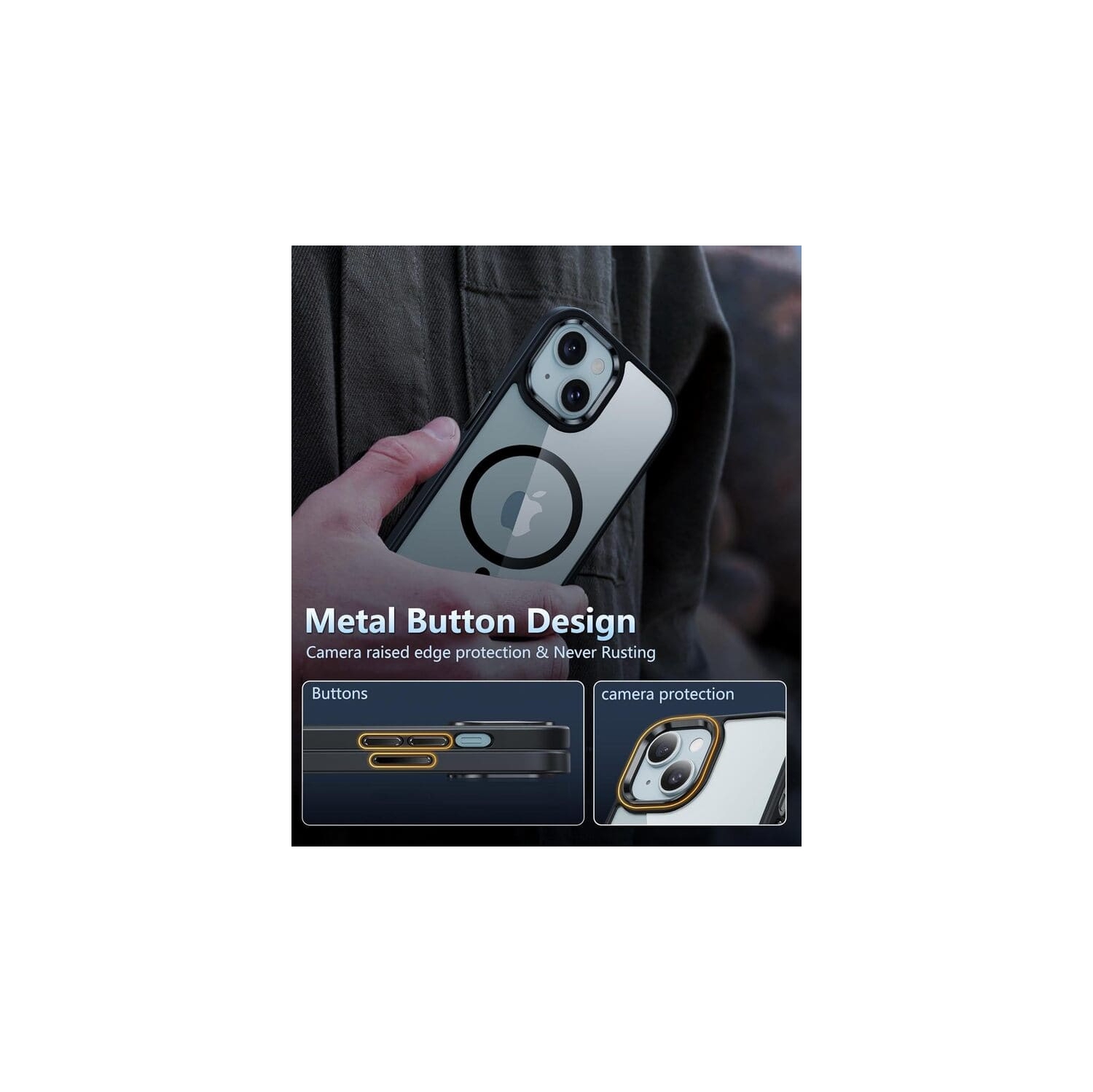 [CS] Transparent Hard PC Hybrid Magnetic MagSafe Case Cover for iPhone 13 / 14 / 15, Rose Gold