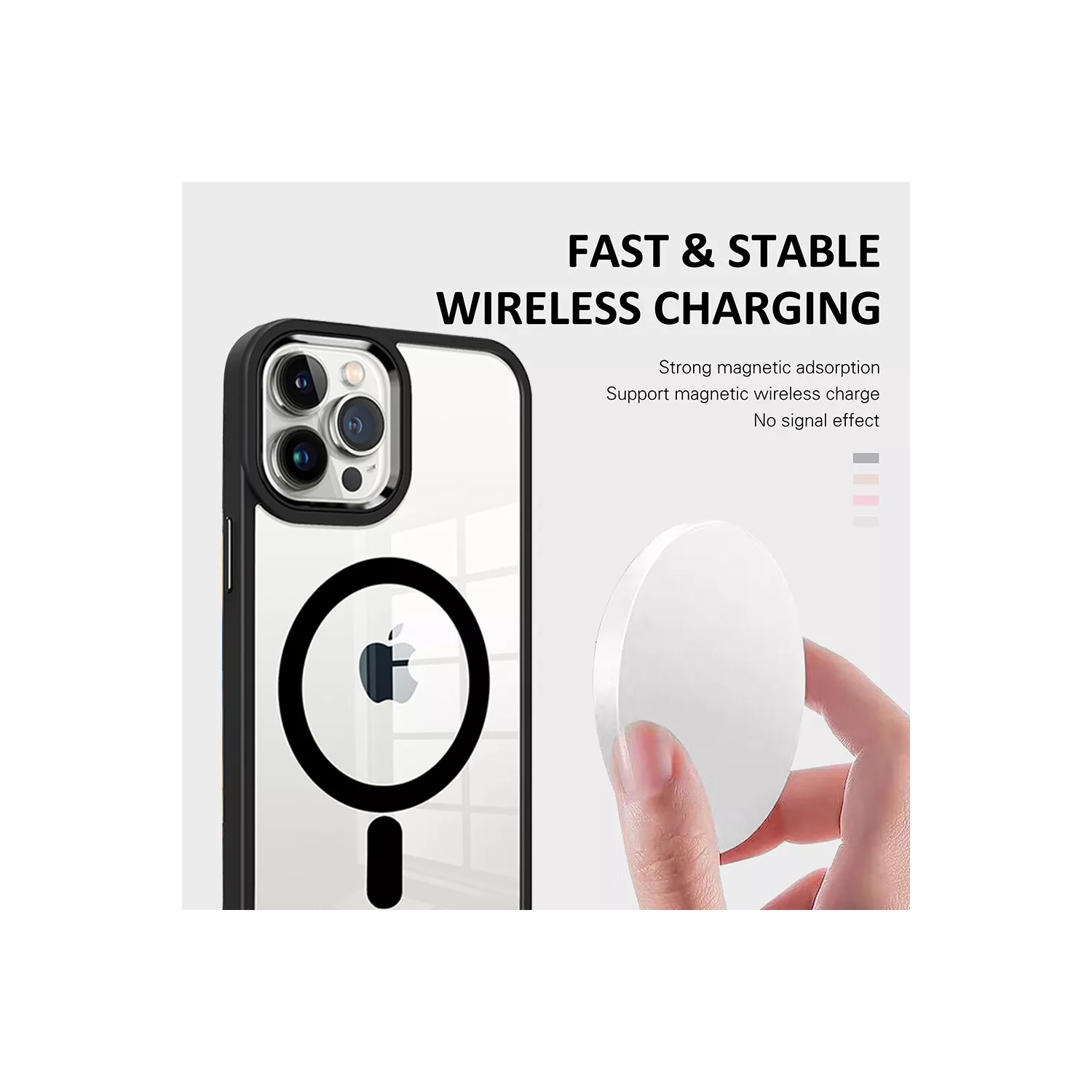 [CS] Étui transparent pour iPhone 16 Plus, magnétique, rigide, noir