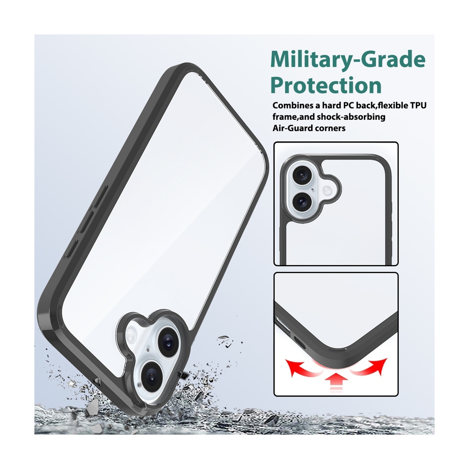 [CS] Étui rigide transparent hybride pour iPhone 16 Plus, vert