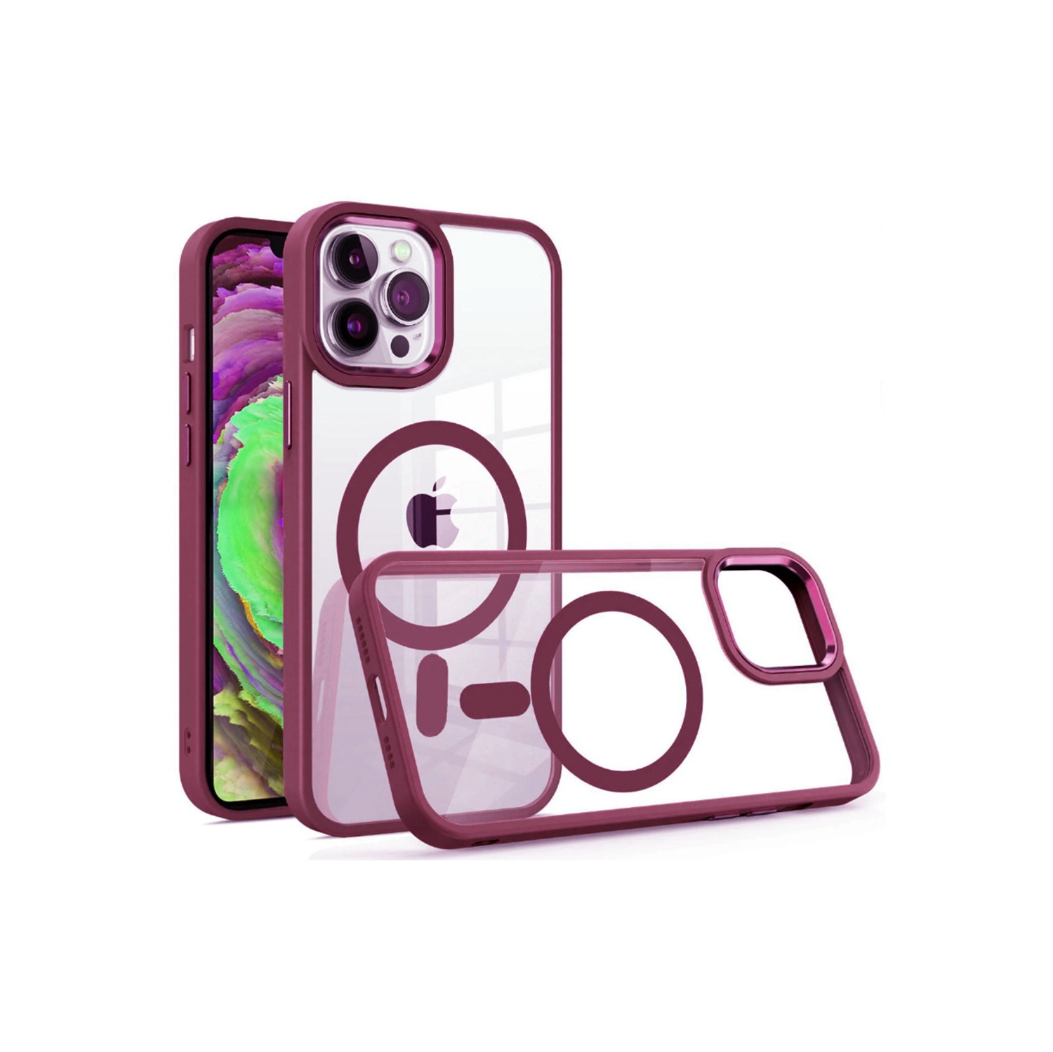 [CS] Transparent Hard PC Hybrid Magnetic MagSafe Case Cover for iPhone 16 Pro Max, Wine