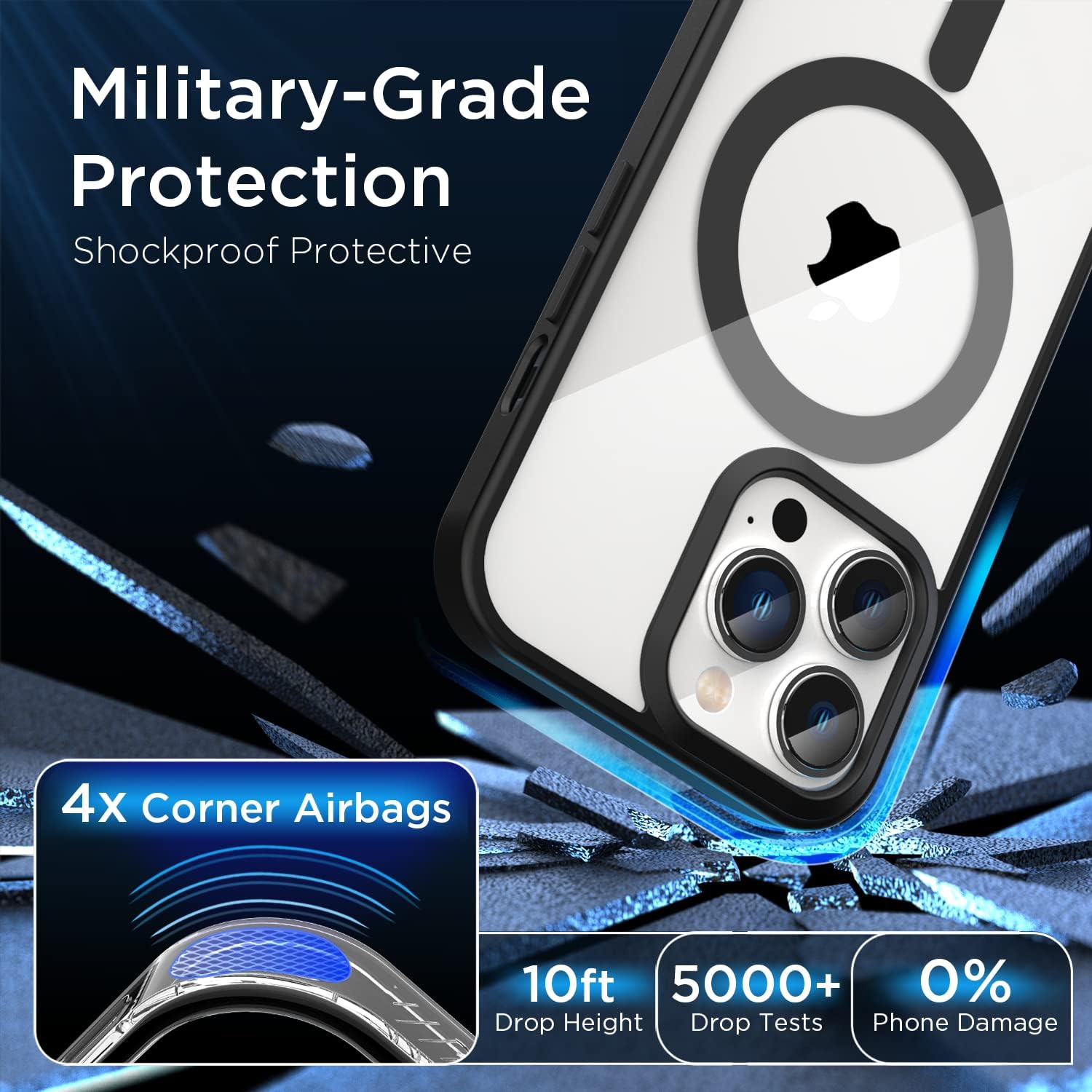 [CS] Transparent Hard PC Hybrid Magnetic MagSafe Case Cover for iPhone 16 Pro Max, Navy