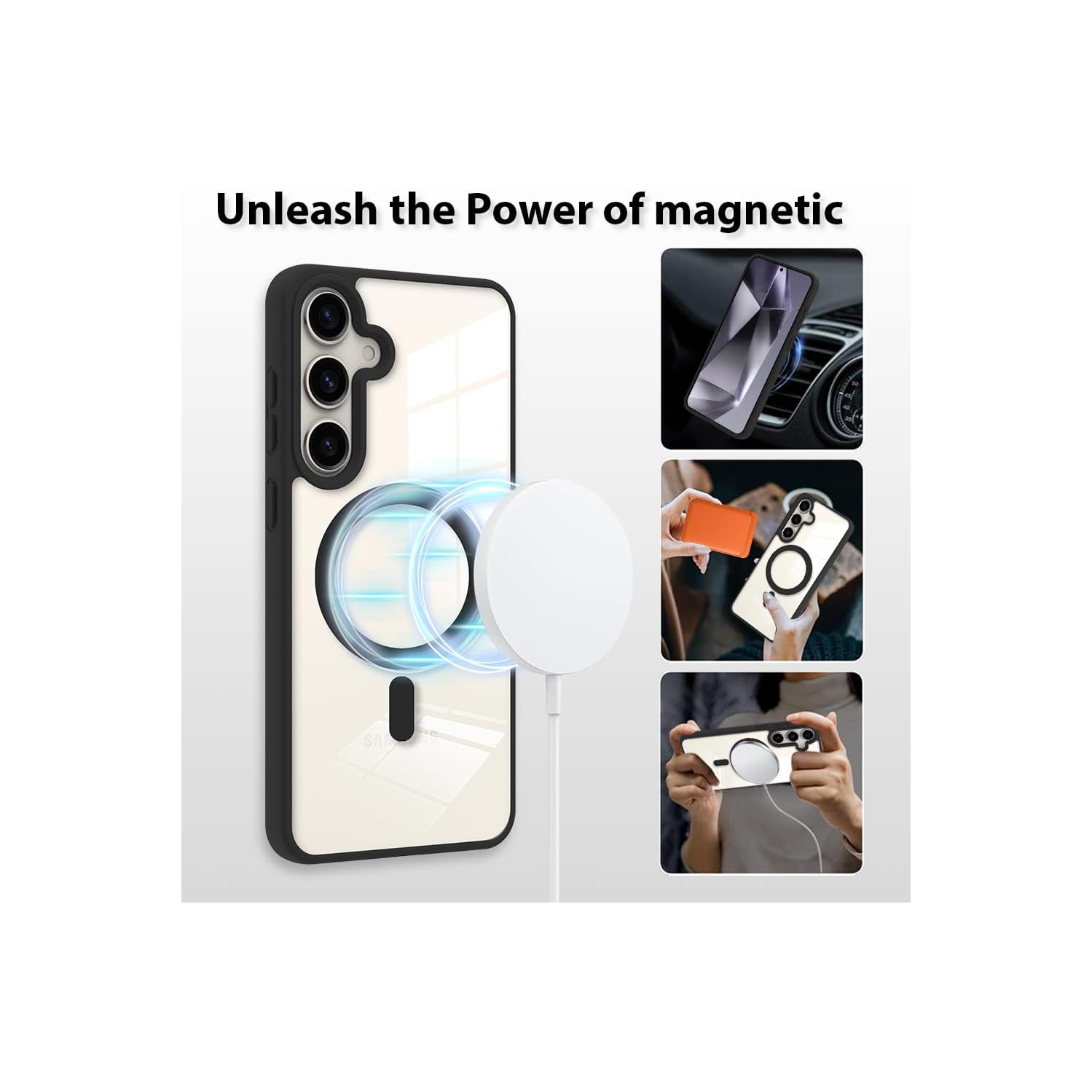 [CS] Étui transparent rigide magnétique magnétique MagSafe pour Samsung Galaxy S25/S24, rose doré