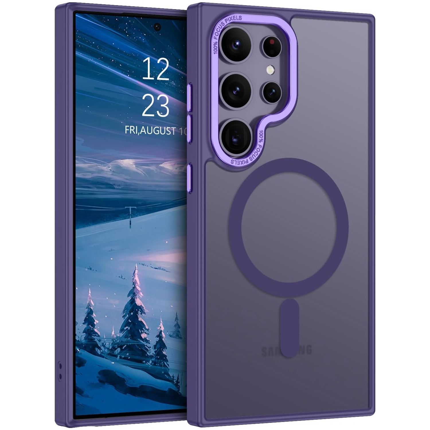 [CS] Matte Silicone Hybrid Magnetic MagSafe Case Cover for Samsung Galaxy S24 Ultra, Dark Purple