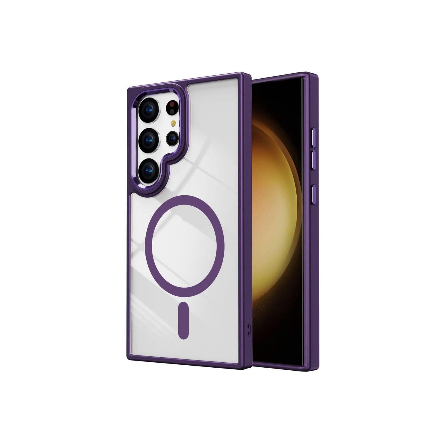 [CS] Transparent Hard PC Hybrid Magnetic MagSafe Case Cover for Samsung Galaxy S24 Ultra, Purple