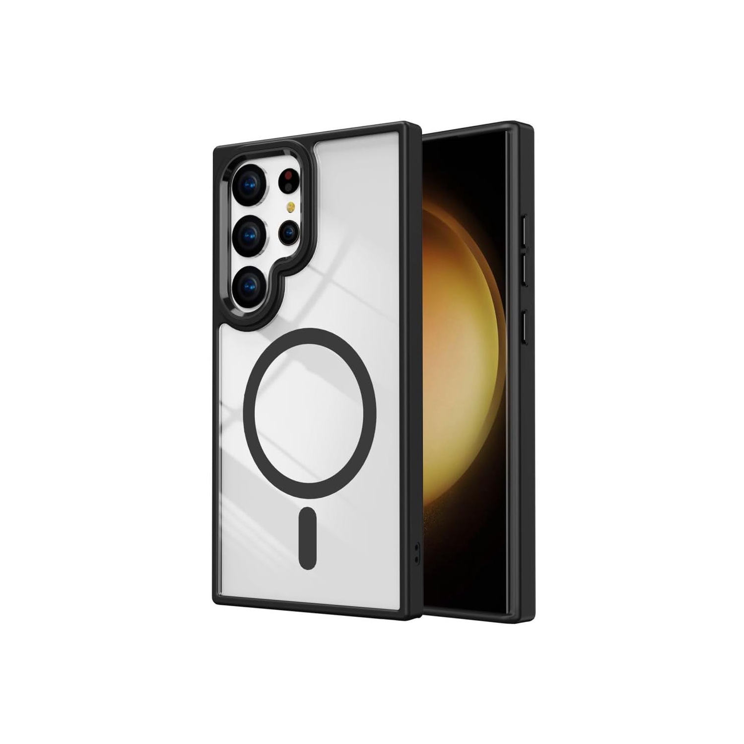 [CS] Transparent Hard PC Hybrid Magnetic MagSafe Case Cover for Samsung Galaxy S24 Ultra, Black