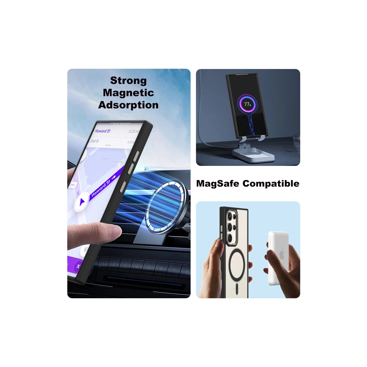 [CS] Transparent Hard PC Hybrid Magnetic MagSafe Case Cover for Samsung Galaxy S24 Ultra, Black