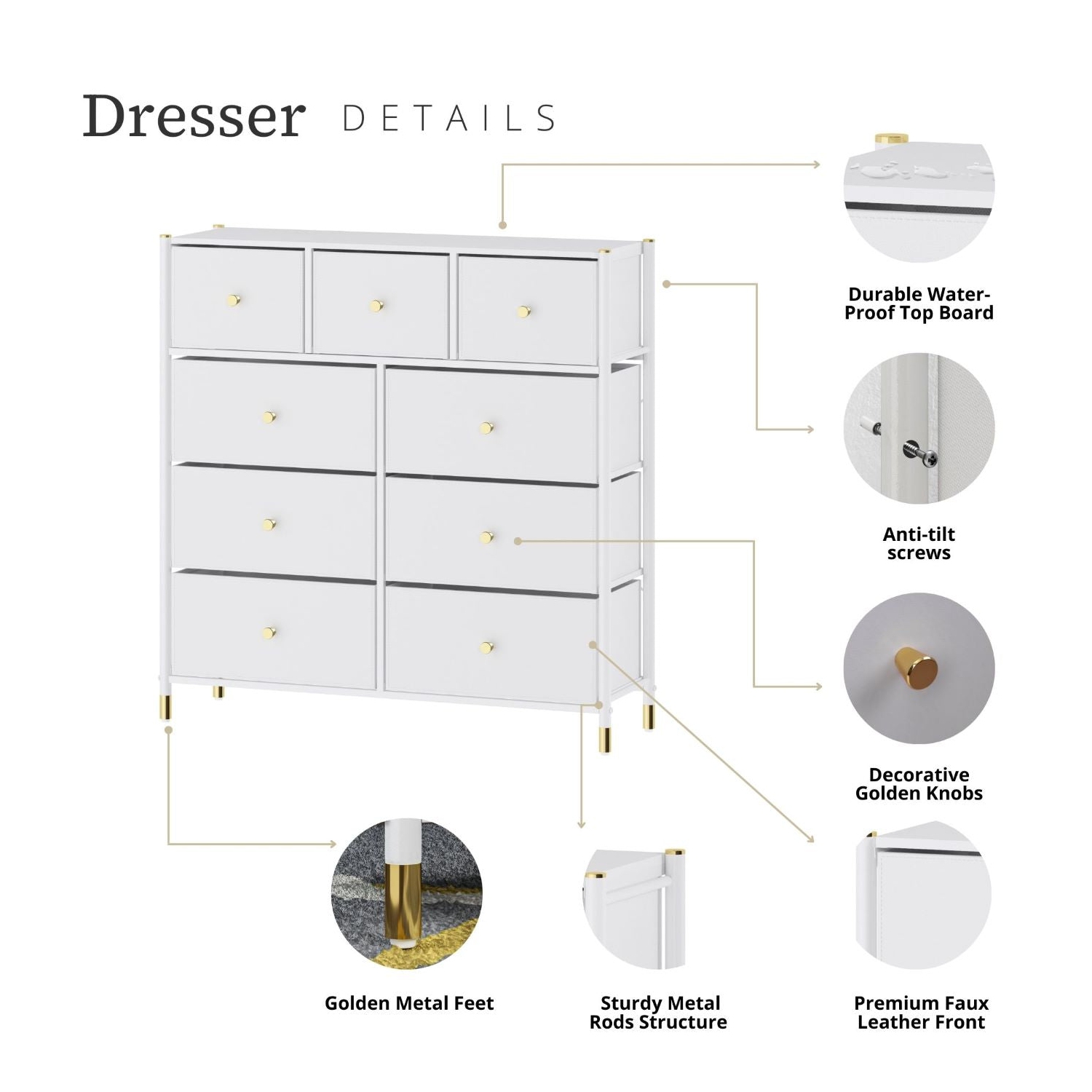 Tall Dresser Storage with Baskets | 4 Tier - 9 Drawers | Chest of Drawers