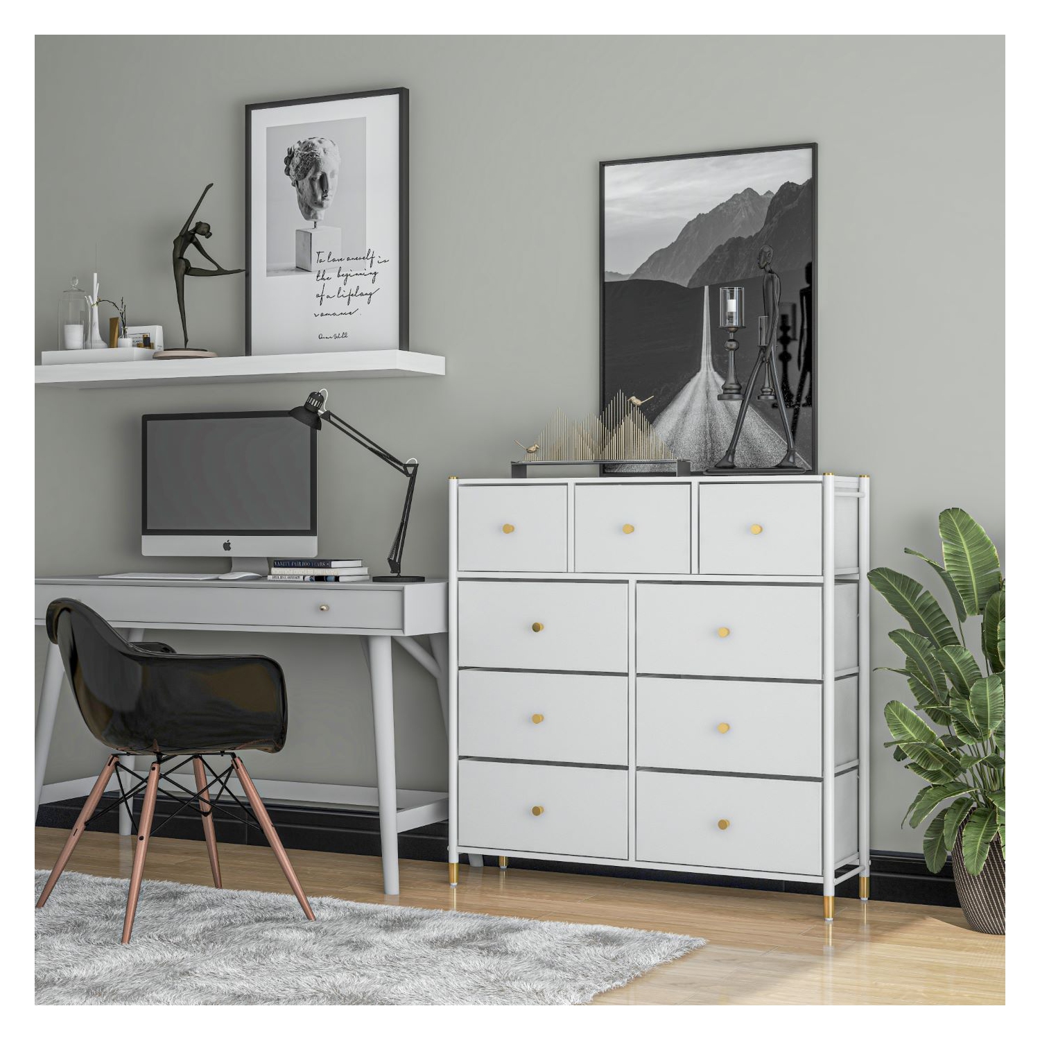 Tall Dresser Storage with Baskets | 4 Tier - 9 Drawers | Chest of Drawers