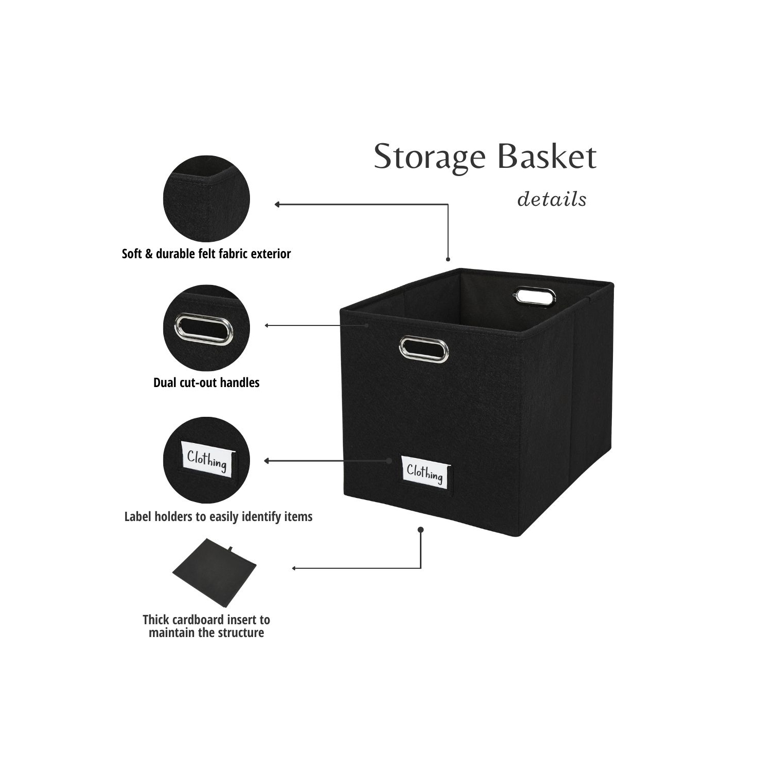 11" Collapsible Cube Storage Bin with Label Holder | Felt Storage Bins