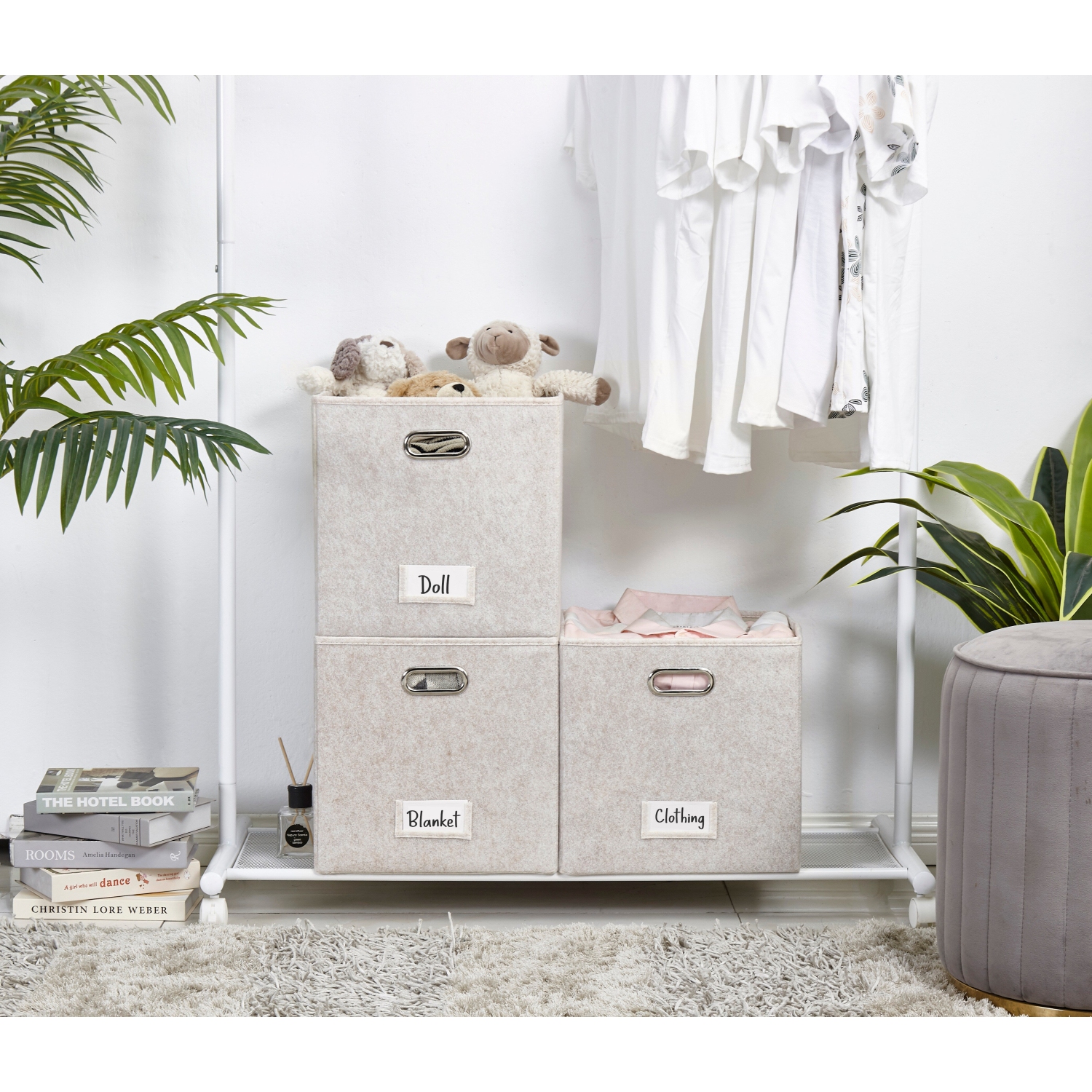 13" Collapsible Cube Storage Bin with Label Holder | Felt Storage Bins