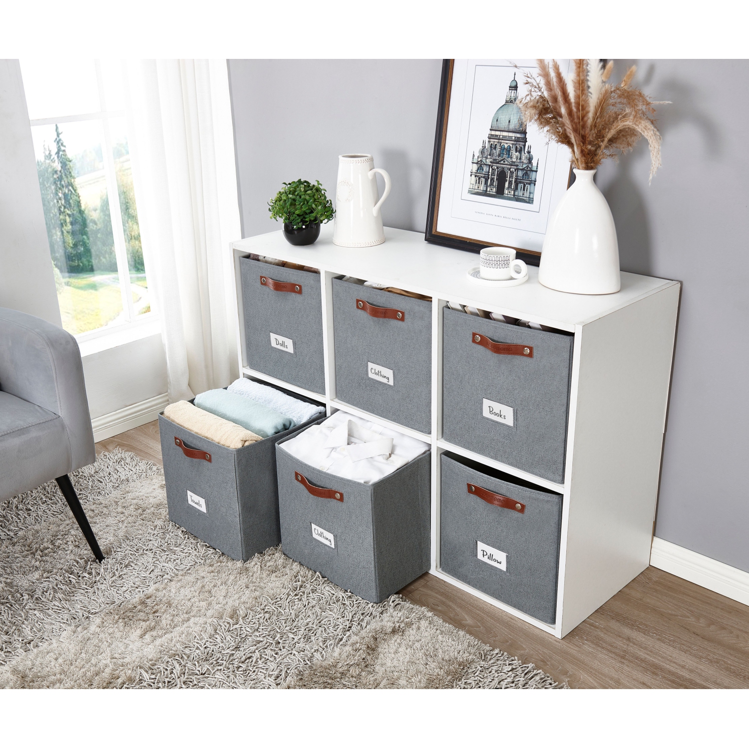 Paniers de rangement 13x15 Kallax | Bac de rangement en tissu texturé pour jouets | Organisateurs de placard pour tablettes Kallax