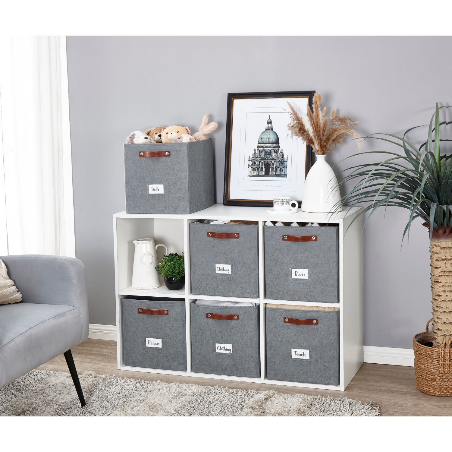 Paniers de rangement 13x15 Kallax | Bac de rangement en tissu texturé pour jouets | Organisateurs de placard pour tablettes Kallax