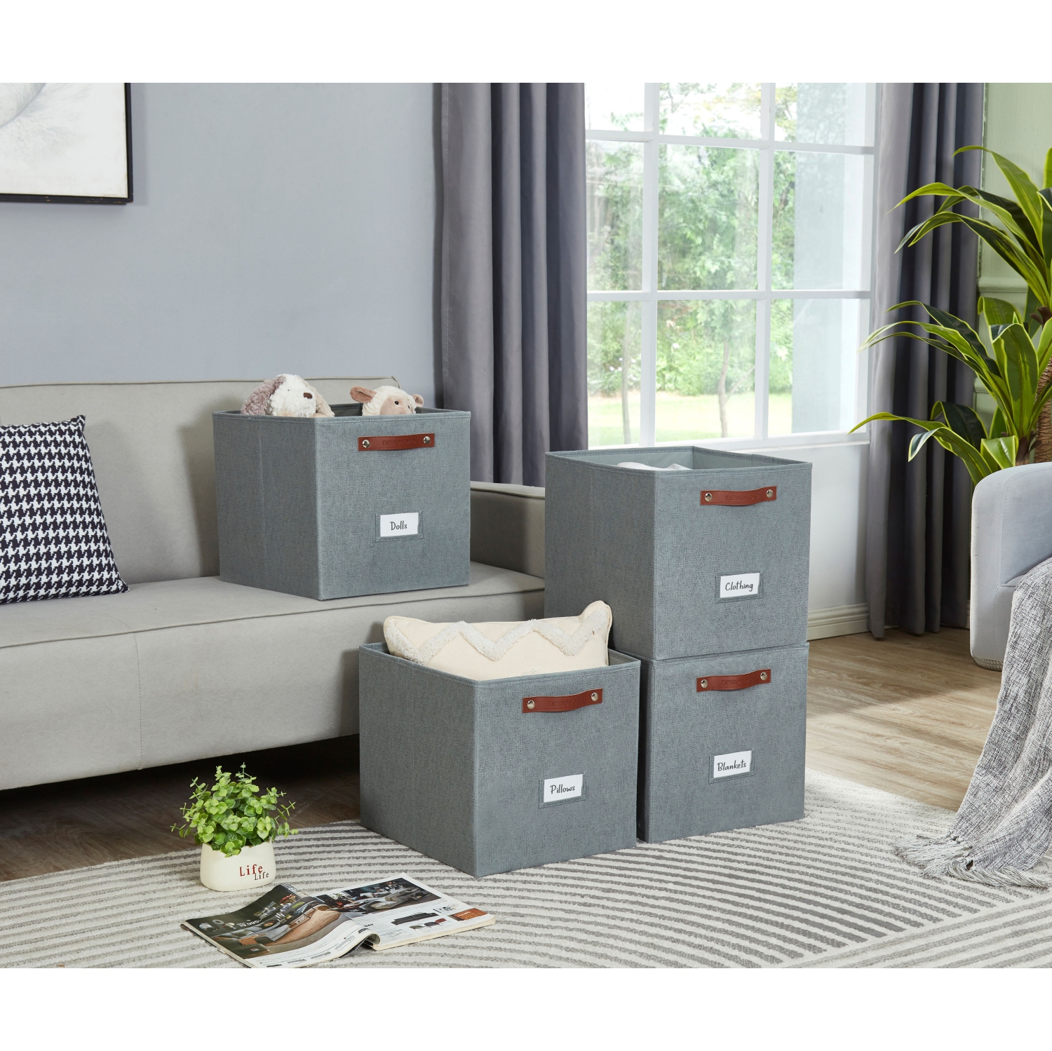 Paniers de rangement 13x15 Kallax | Bac de rangement en tissu texturé pour jouets | Organisateurs de placard pour tablettes Kallax