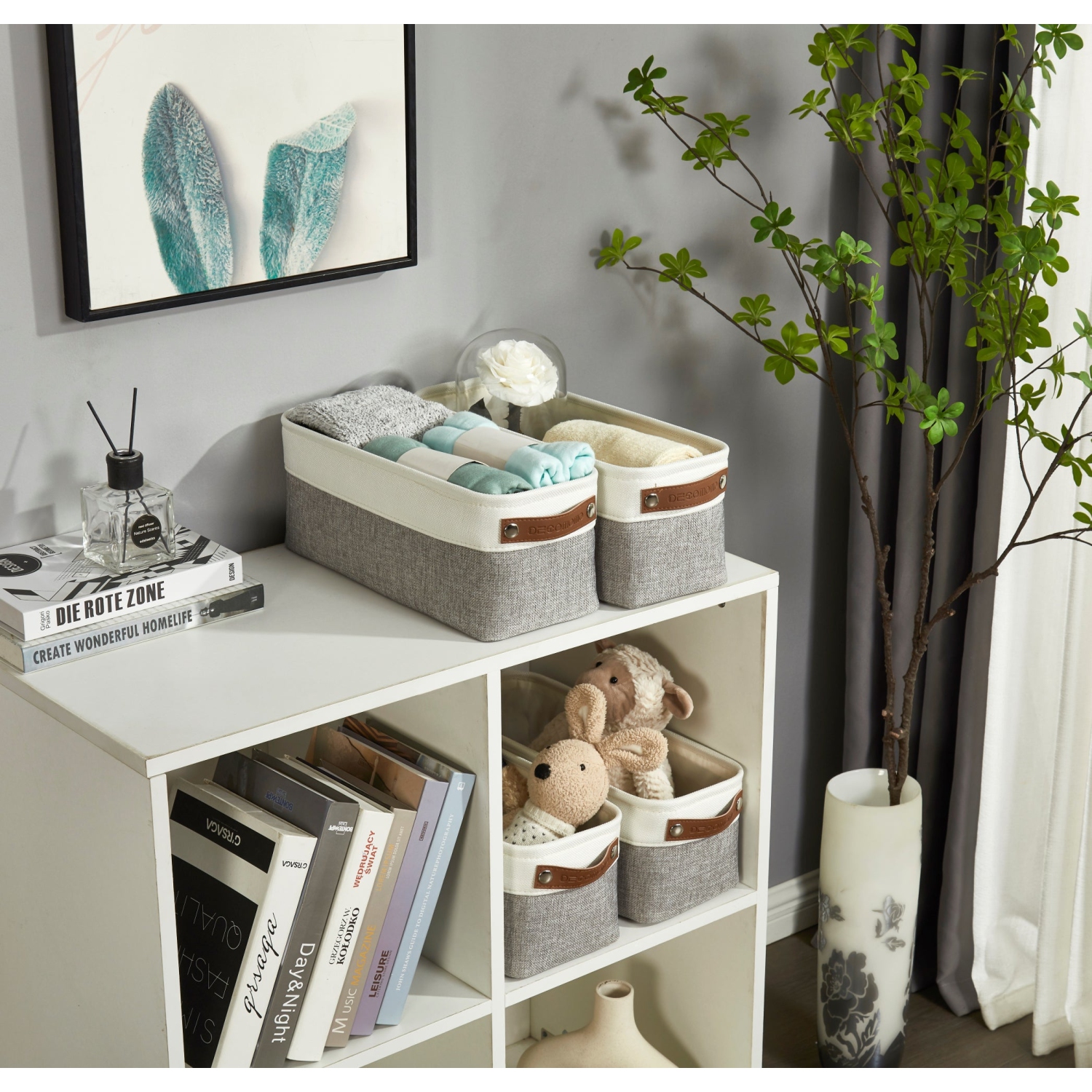 Petits paniers de rangement en tissu | Organisateurs de salle de bain | Organisateur de sous-vêtements avec poignées