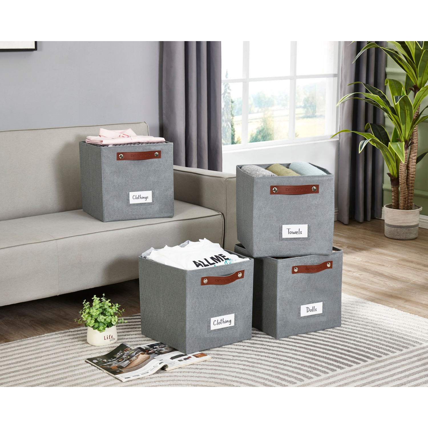 11" Cube Storage Bins Collapsible Storage Basket | Textured Fabric Closet Organizers