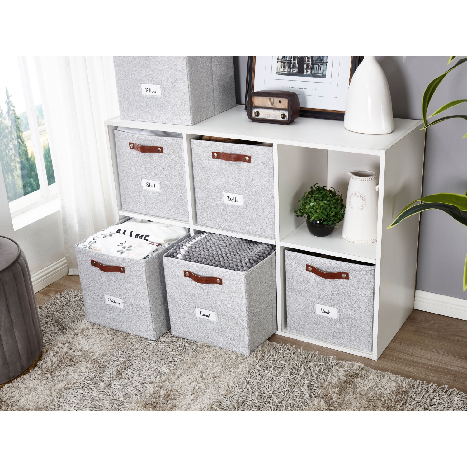 13x15 Kallax Storage Baskets | Textured Fabric Storage Bin for Toys | Closet Organizers for Kallax Shelves