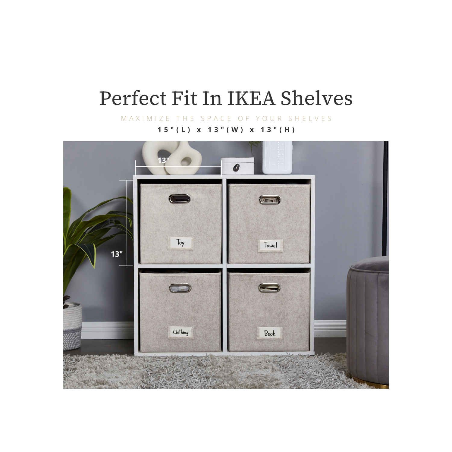 13x15 Kallax Storage Baskets | Storage Bin with Label Holder | Closet Organizers for Toy