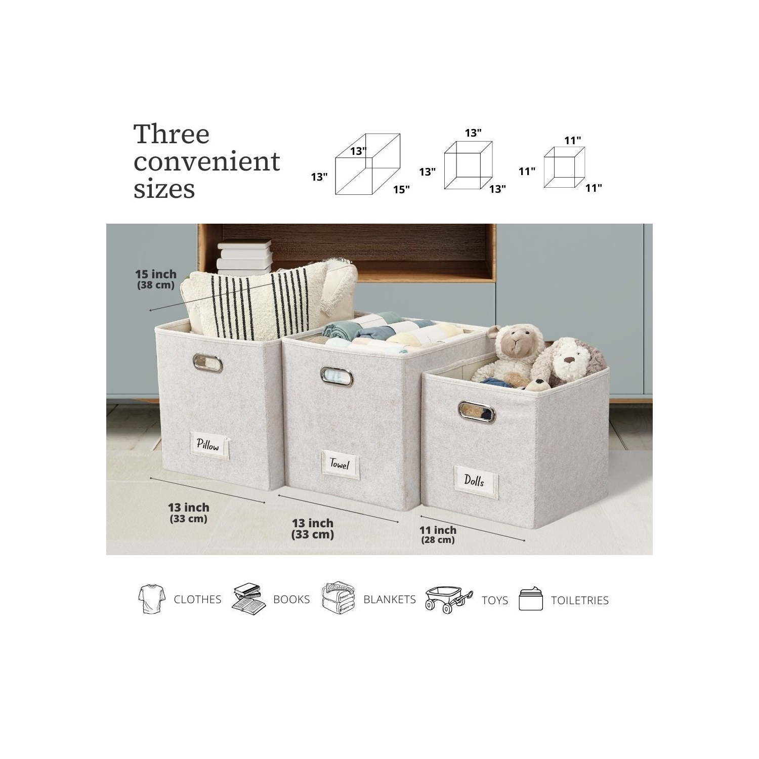 13x15 Kallax Storage Baskets | Storage Bin with Label Holder | Closet Organizers for Toy