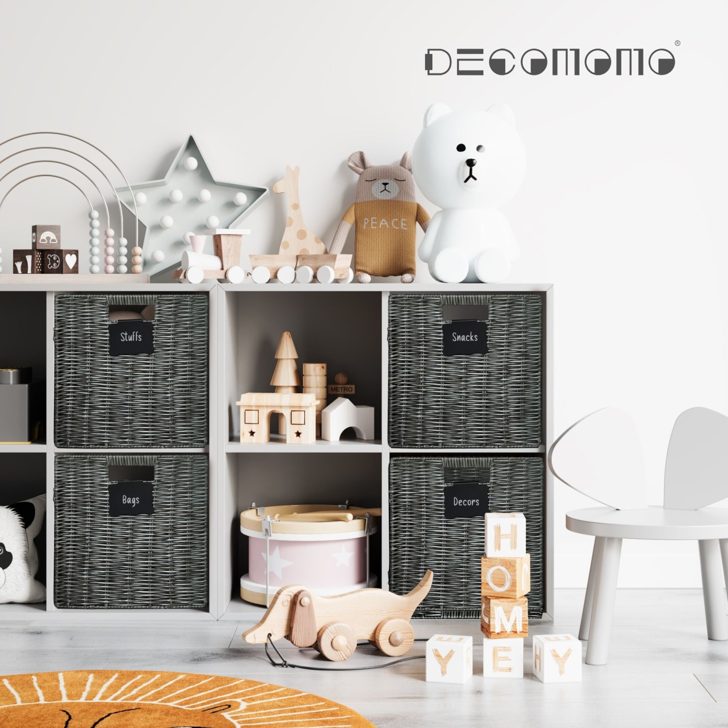 Paniers en osier Organisation de rangement - Paniers de rangement cubiques pour tablettes Jouets Livres Vêtements Panier décoratif en osier avec