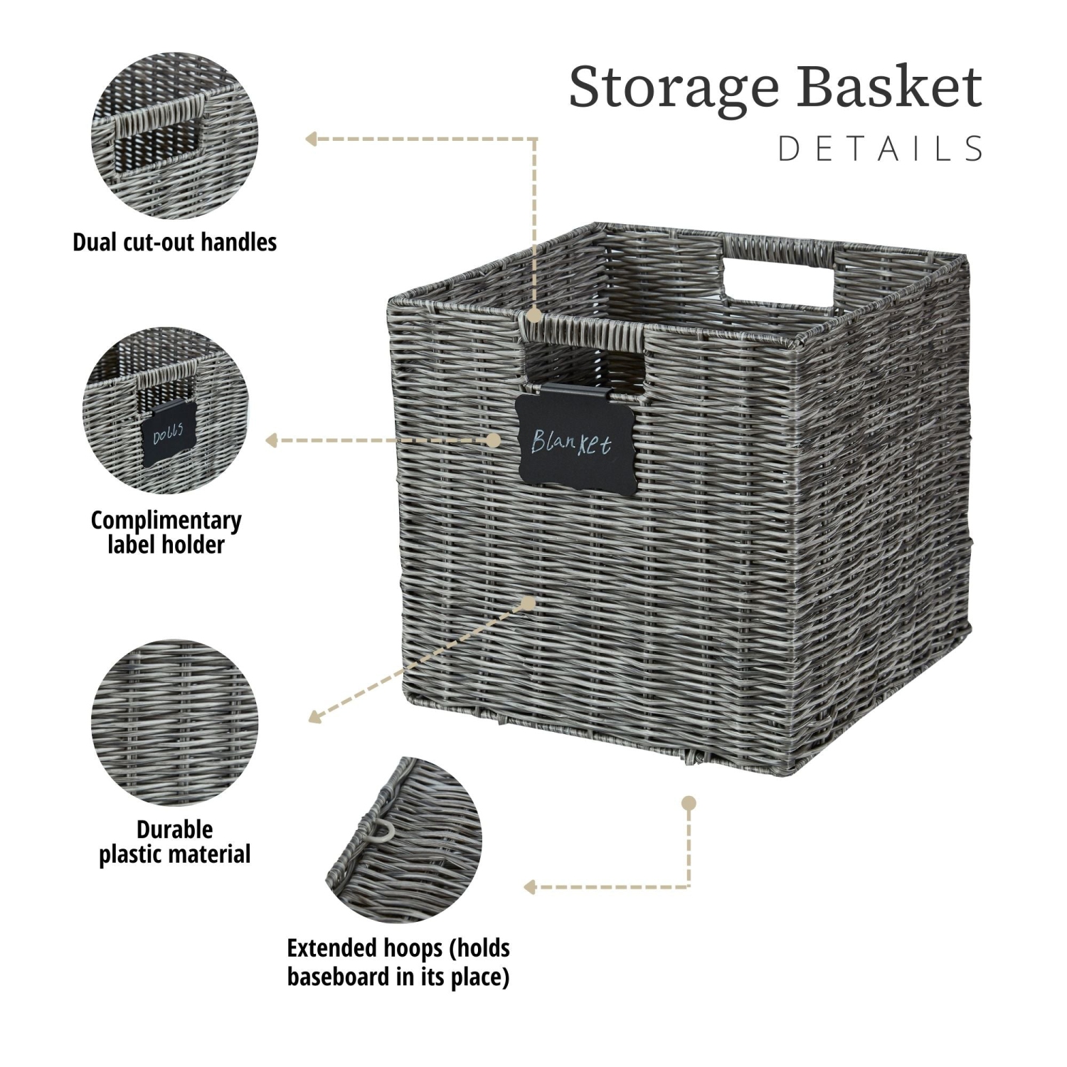 Paniers en osier Organisation de rangement - Paniers de rangement cubiques pour tablettes Jouets Livres Vêtements Panier décoratif en osier avec