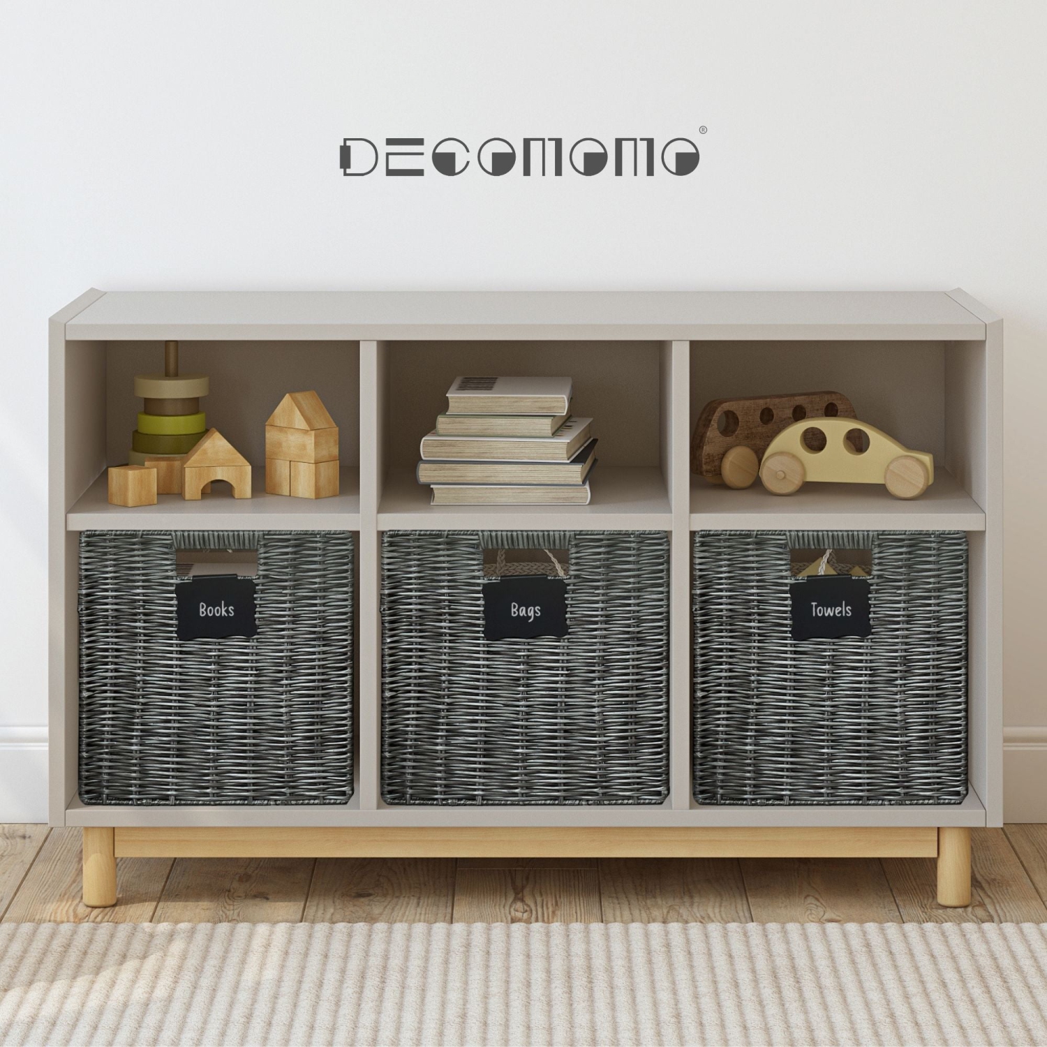 Paniers en osier Organisation de rangement - Paniers de rangement cubiques pour tablettes Jouets Livres Vêtements Panier décoratif en osier avec