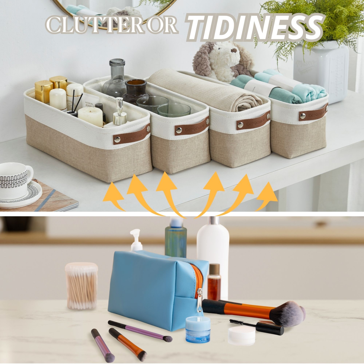 Petits paniers de rangement en tissu | Organisateurs de salle de bain | Organisateur de sous-vêtements avec poignées