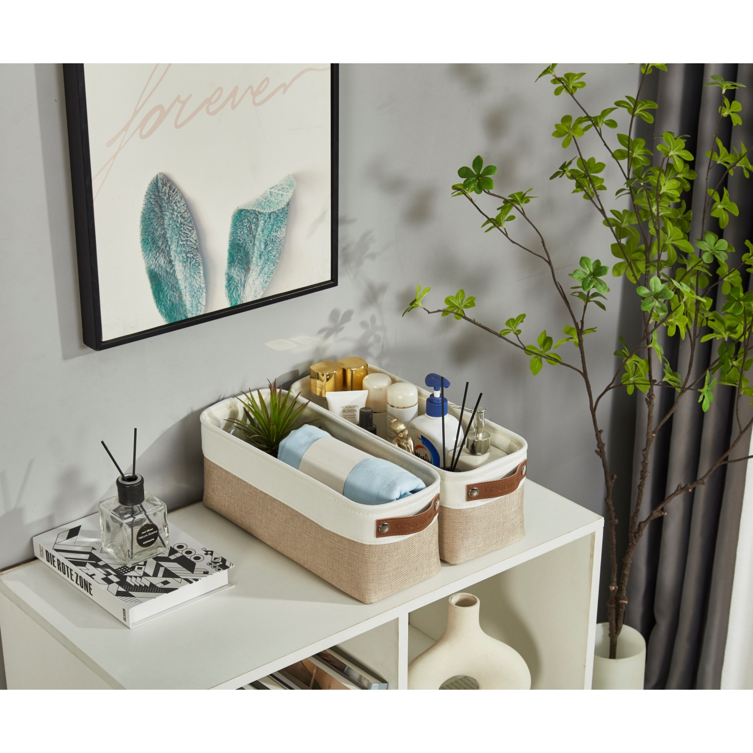 Petits paniers de rangement en tissu | Organisateurs de salle de bain | Organisateur de sous-vêtements avec poignées