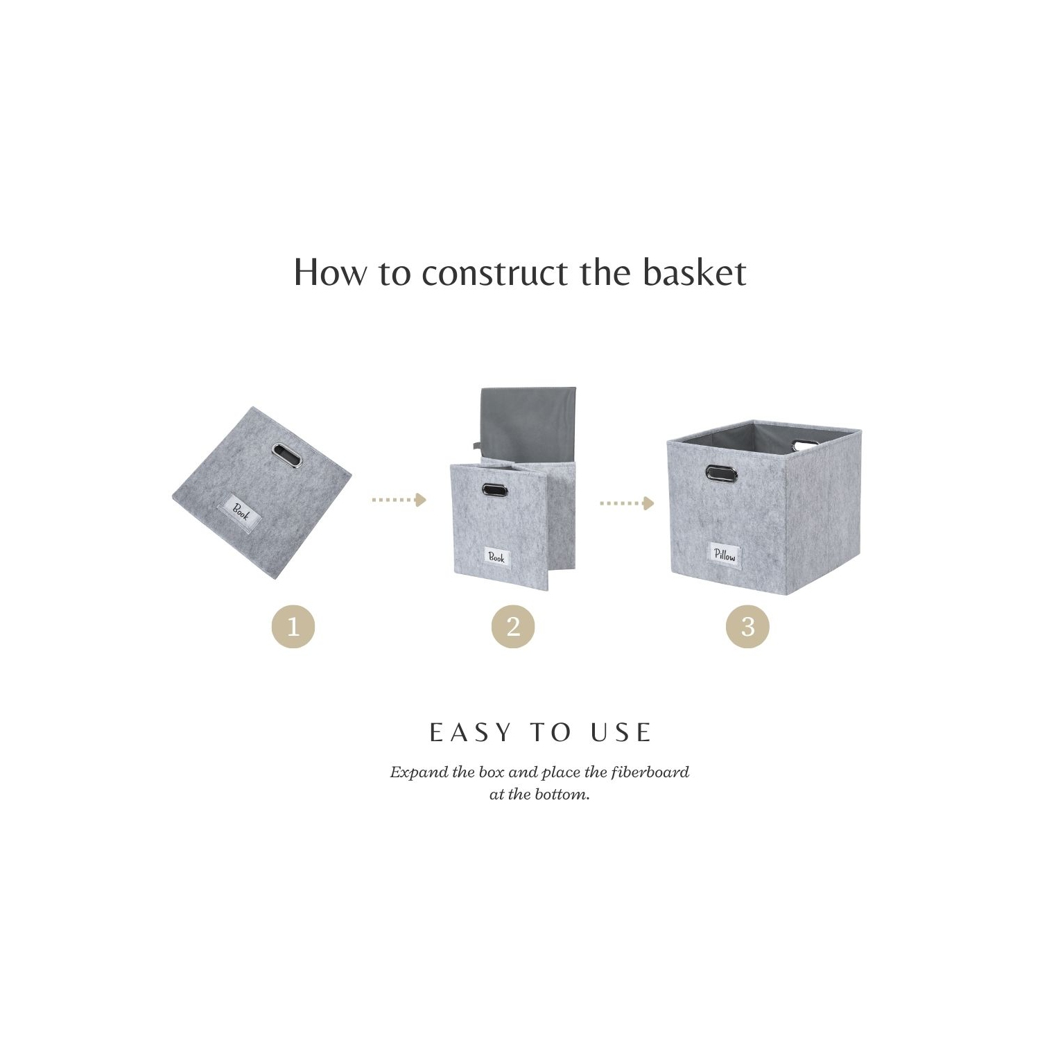 Bac de rangement cubique pliable de 11&nbsp;po avec porte-étiquette | Bacs de rangement en feutre