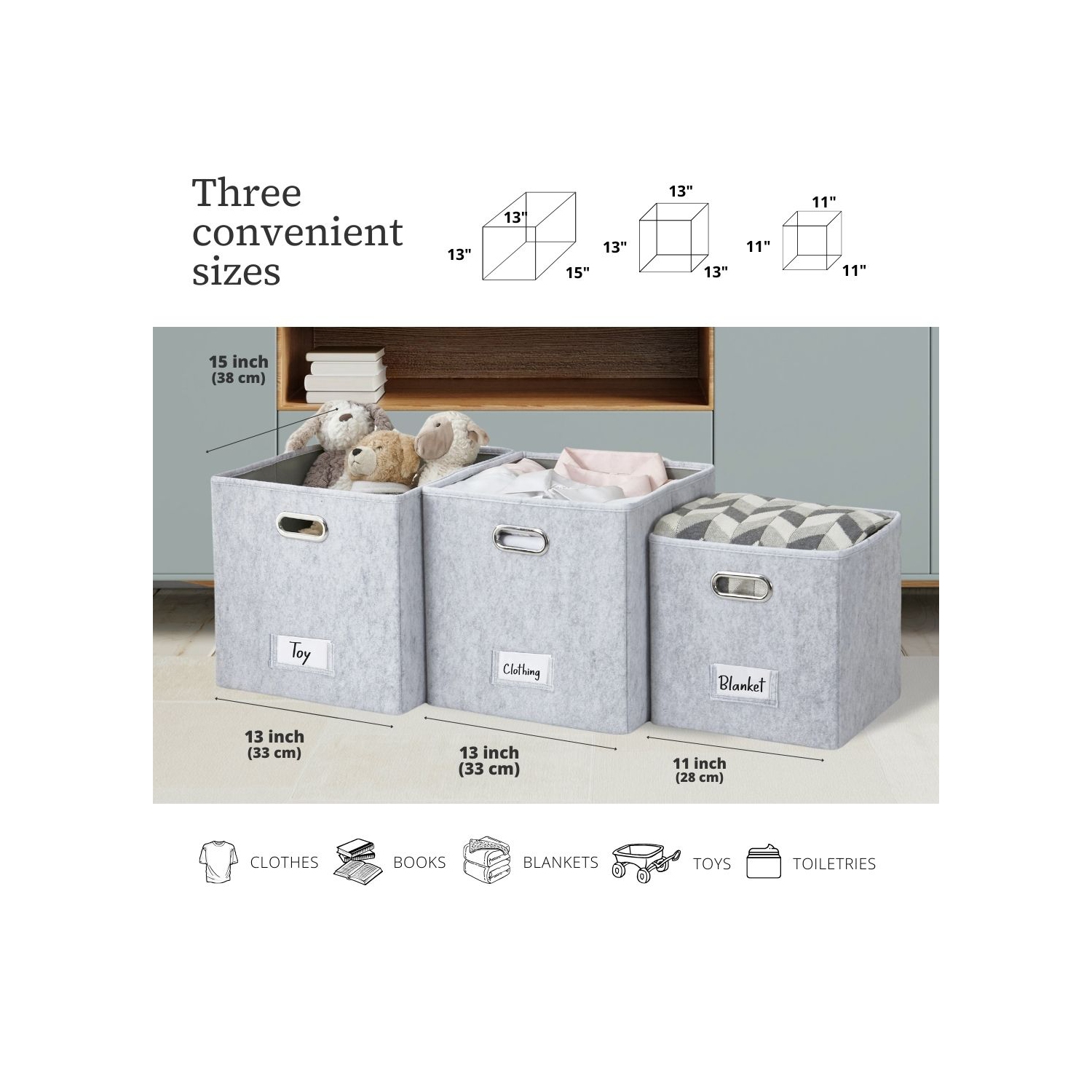 Bac de rangement cubique pliable de 11&nbsp;po avec porte-étiquette | Bacs de rangement en feutre
