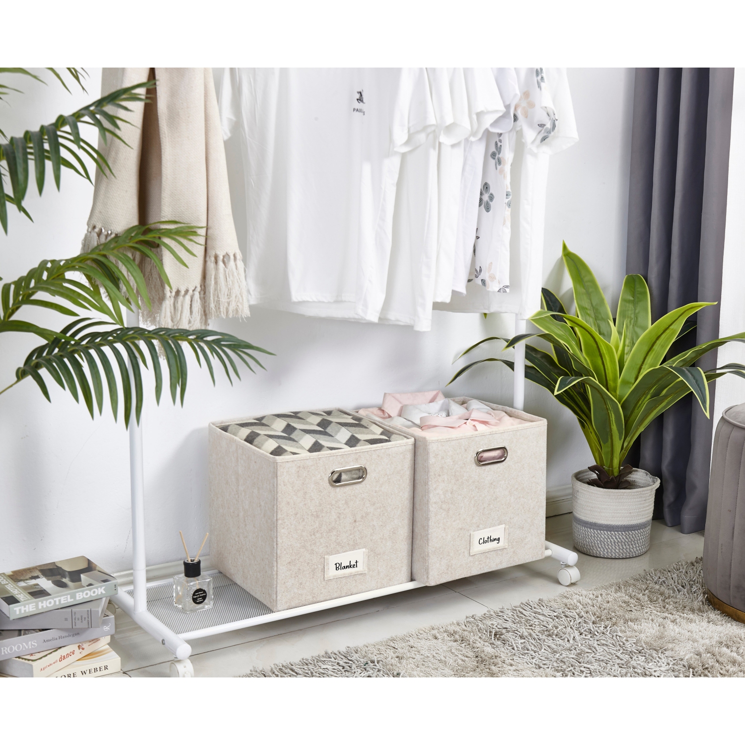 Bac de rangement cubique pliable de 11&nbsp;po avec porte-étiquette | Bacs de rangement en feutre