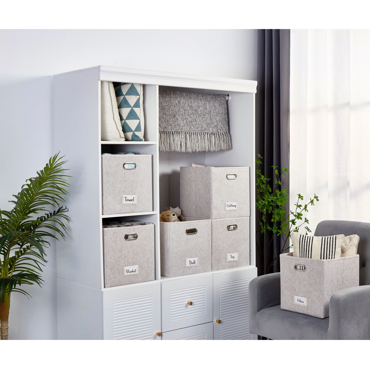 Bac de rangement cubique pliable de 11&nbsp;po avec porte-étiquette | Bacs de rangement en feutre